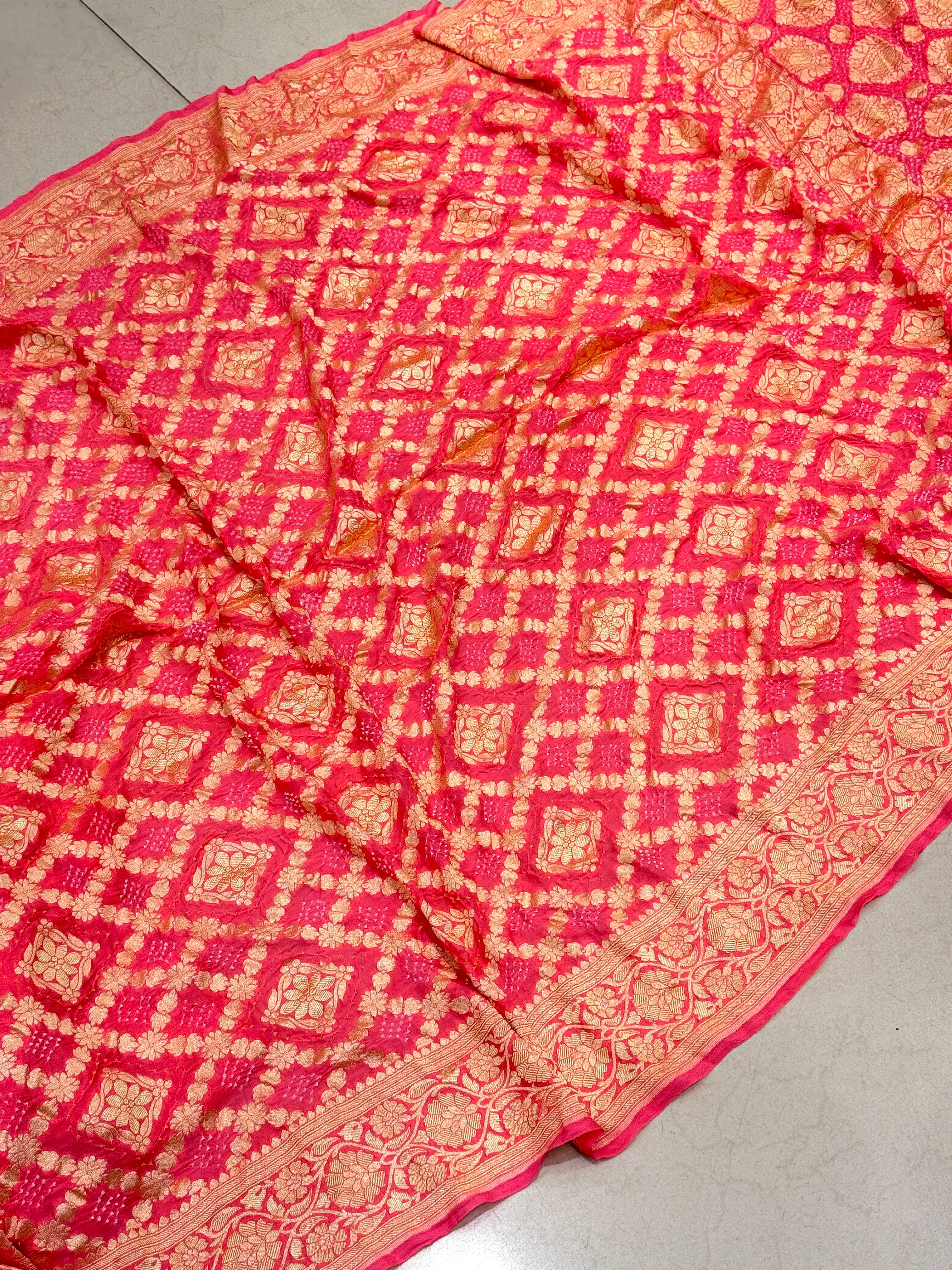Peach Bandhej Bandhini Saree