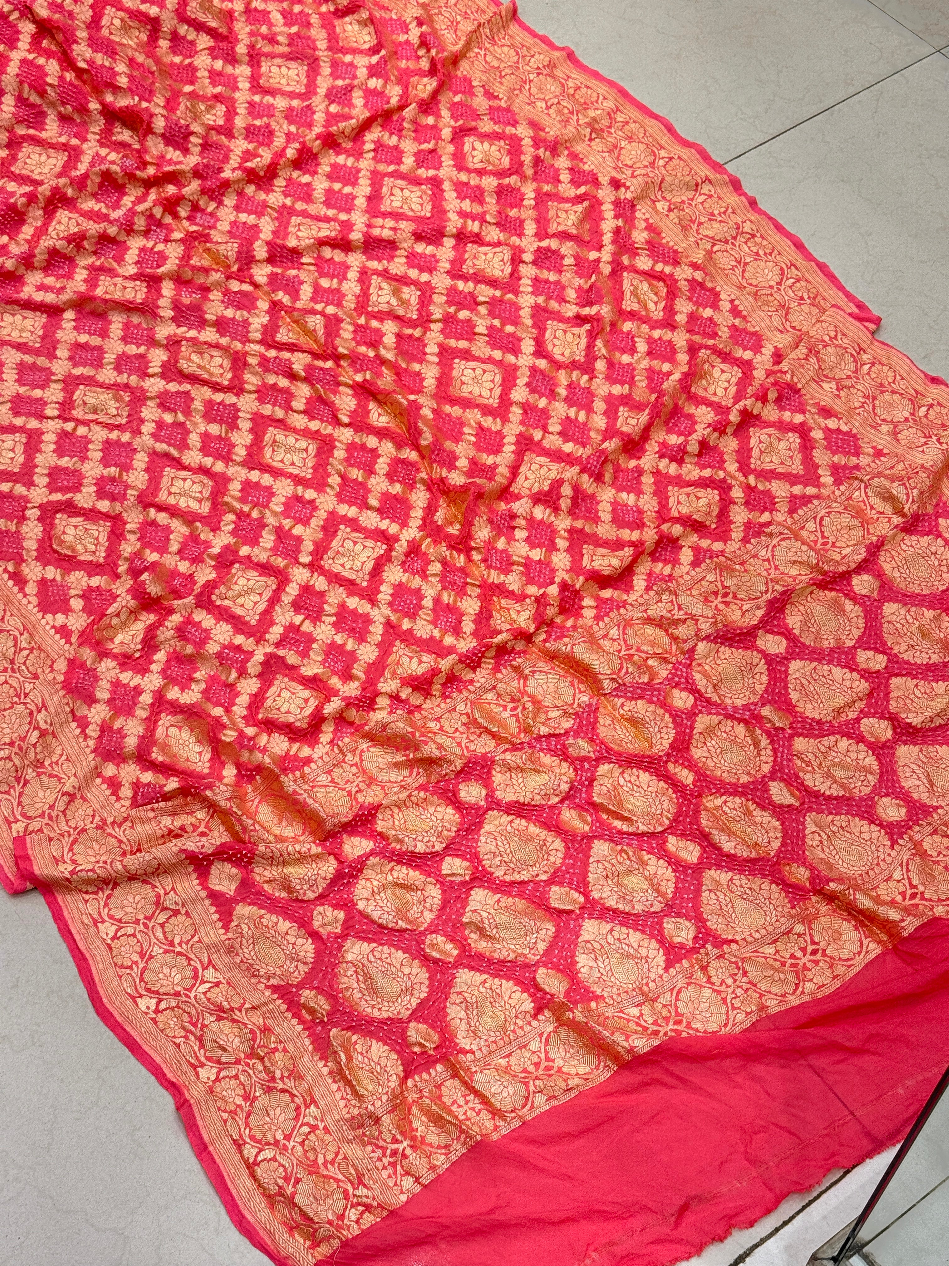 Peach Bandhej Bandhini Saree