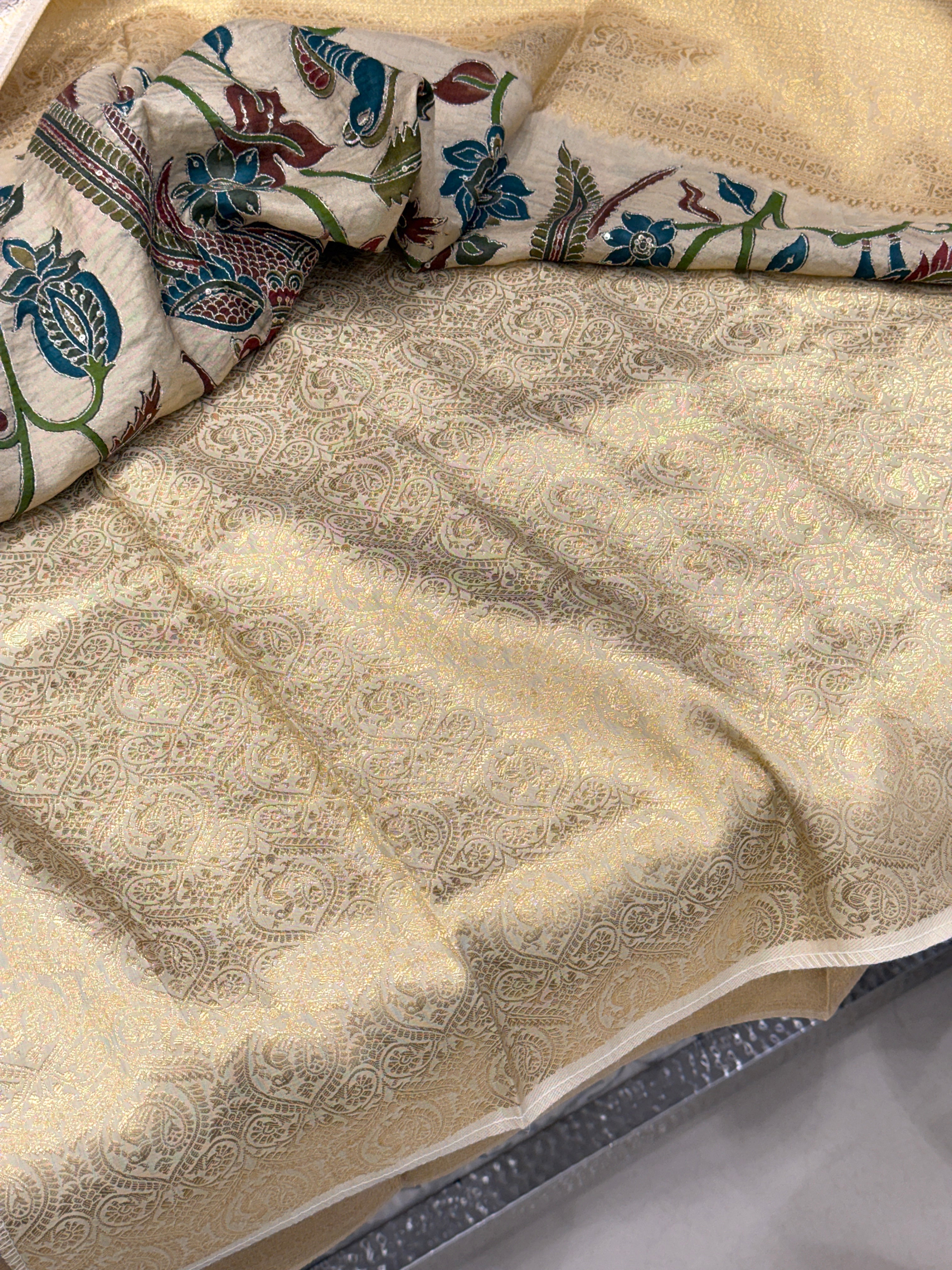 Beige Munga Silk Kalamkari Saree