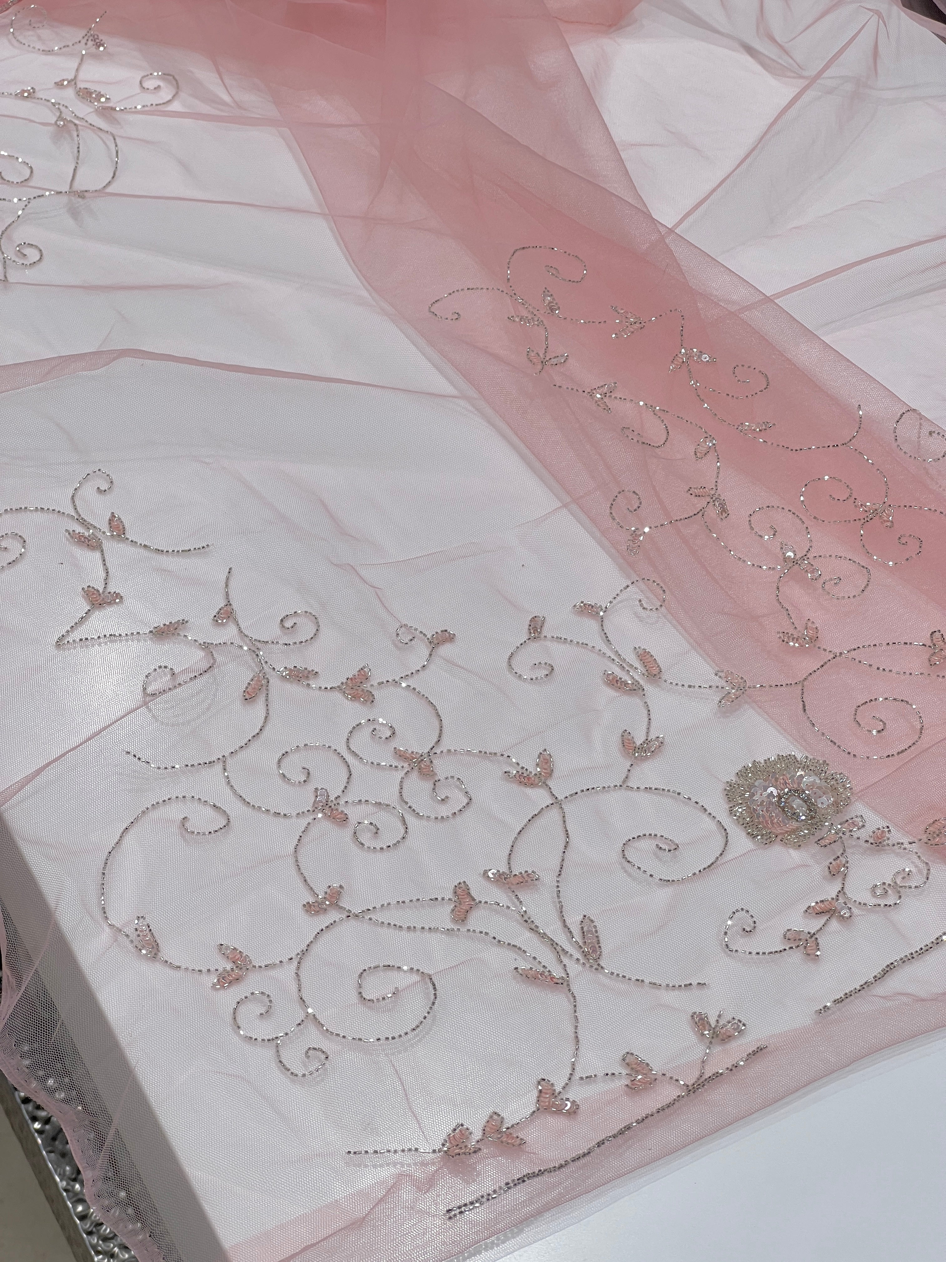 Pink Soft Net Hand Embroidery Saree