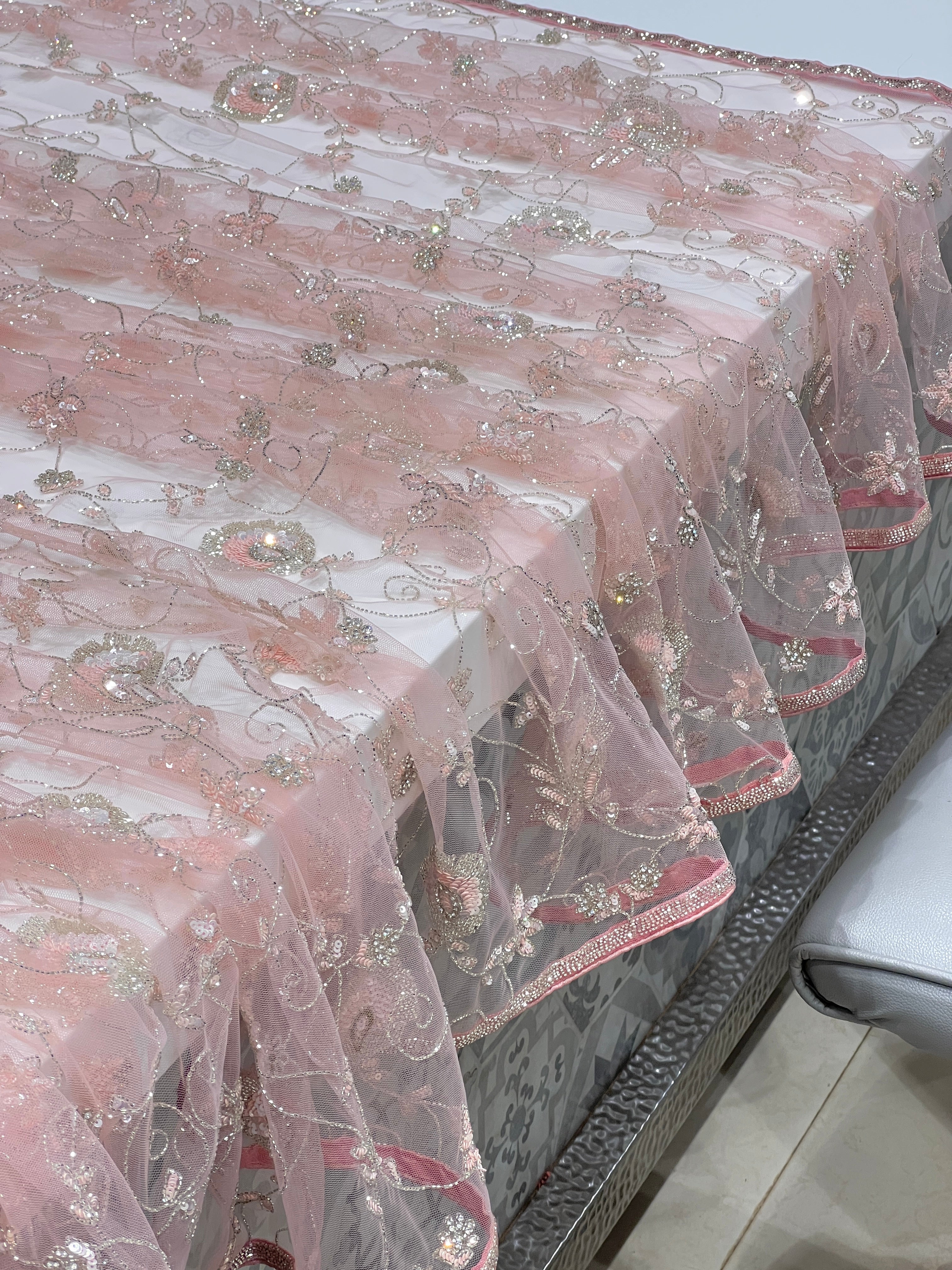 Pink Soft Net Hand Embroidery Saree