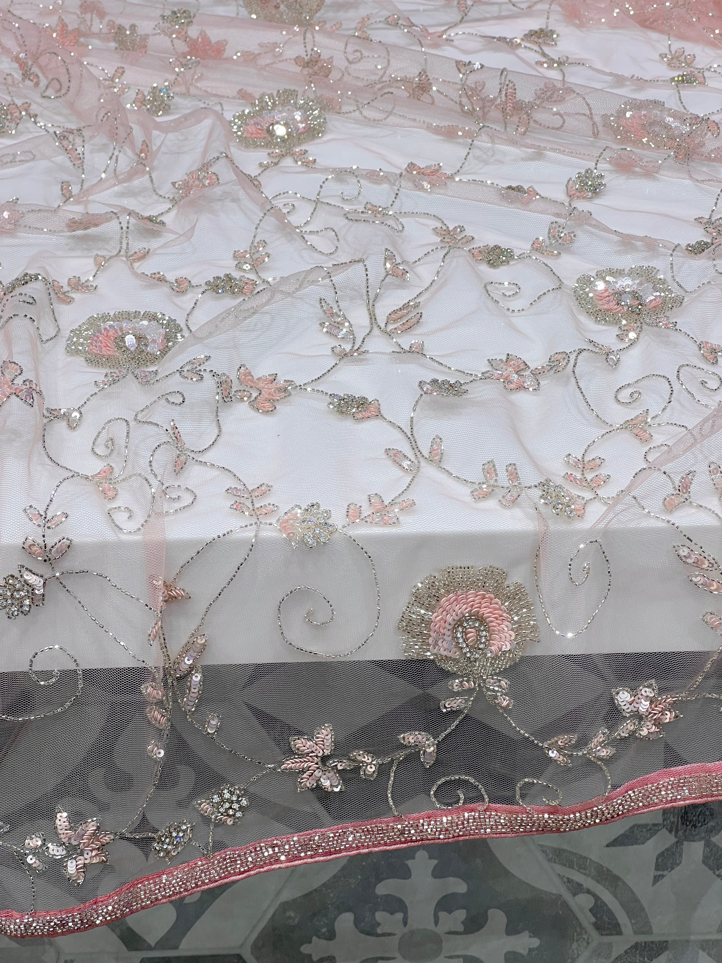 Pink Soft Net Hand Embroidery Saree