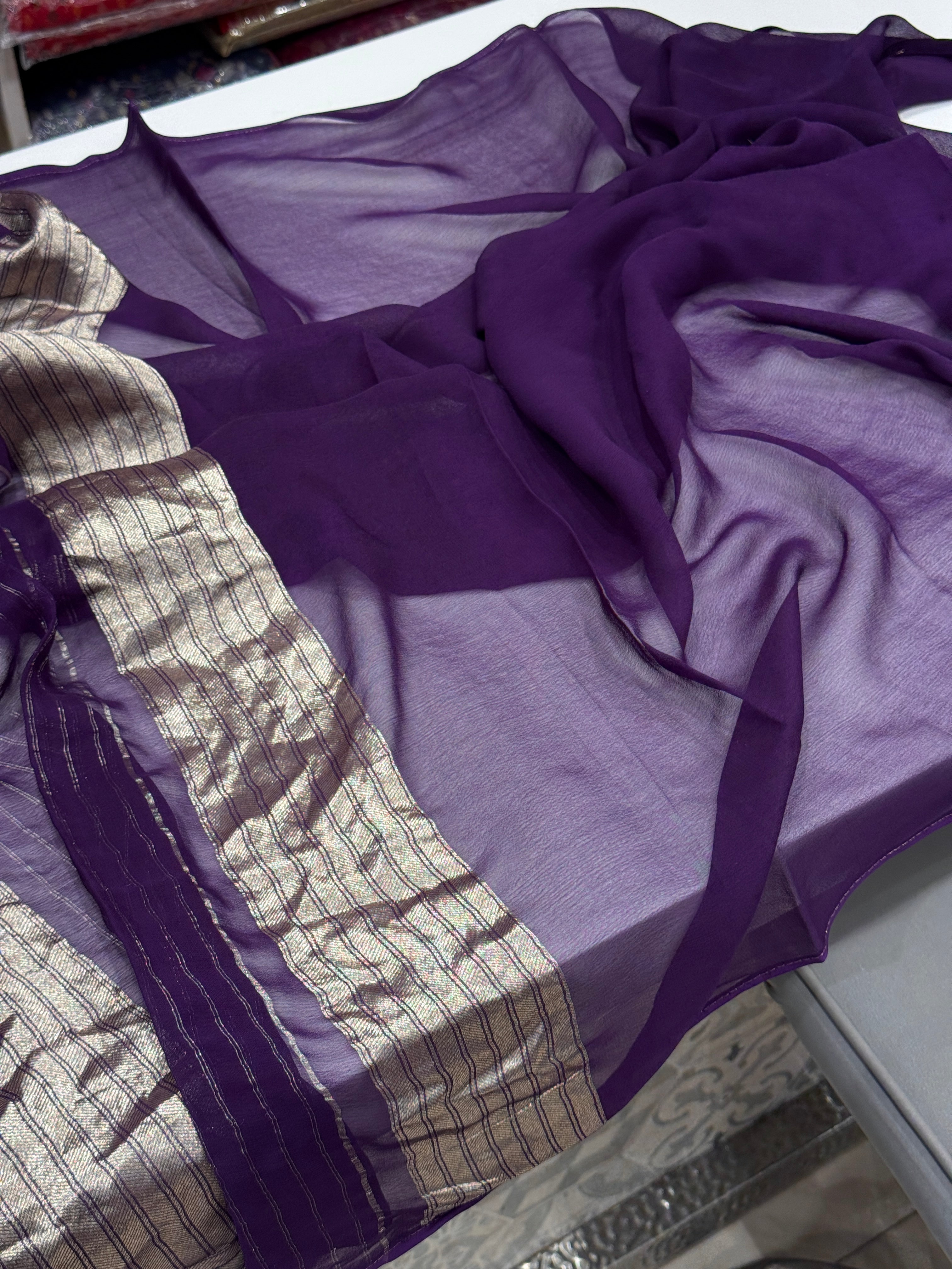 Purple Georgette Big Jaal Saree