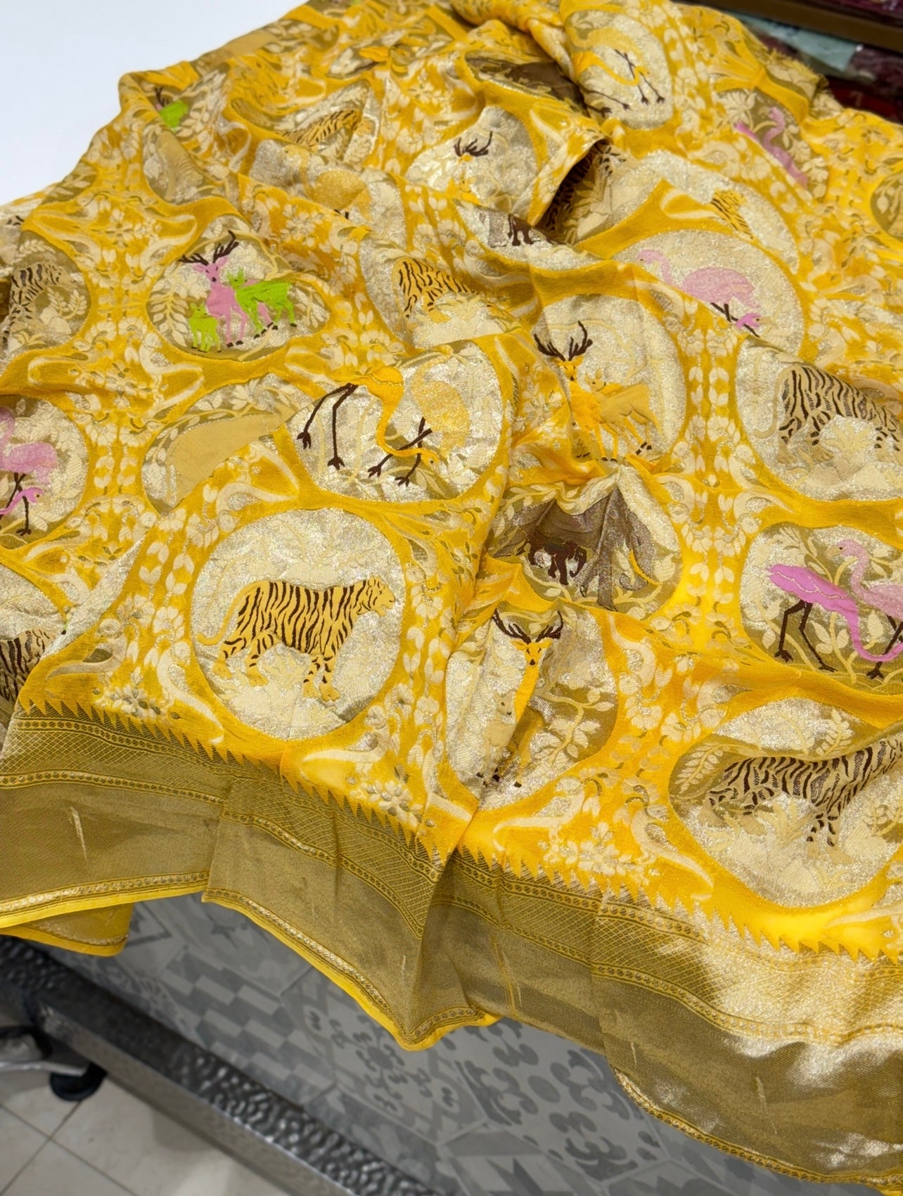 Yellow Banarasi Khaddi Georgette Vantara Saree