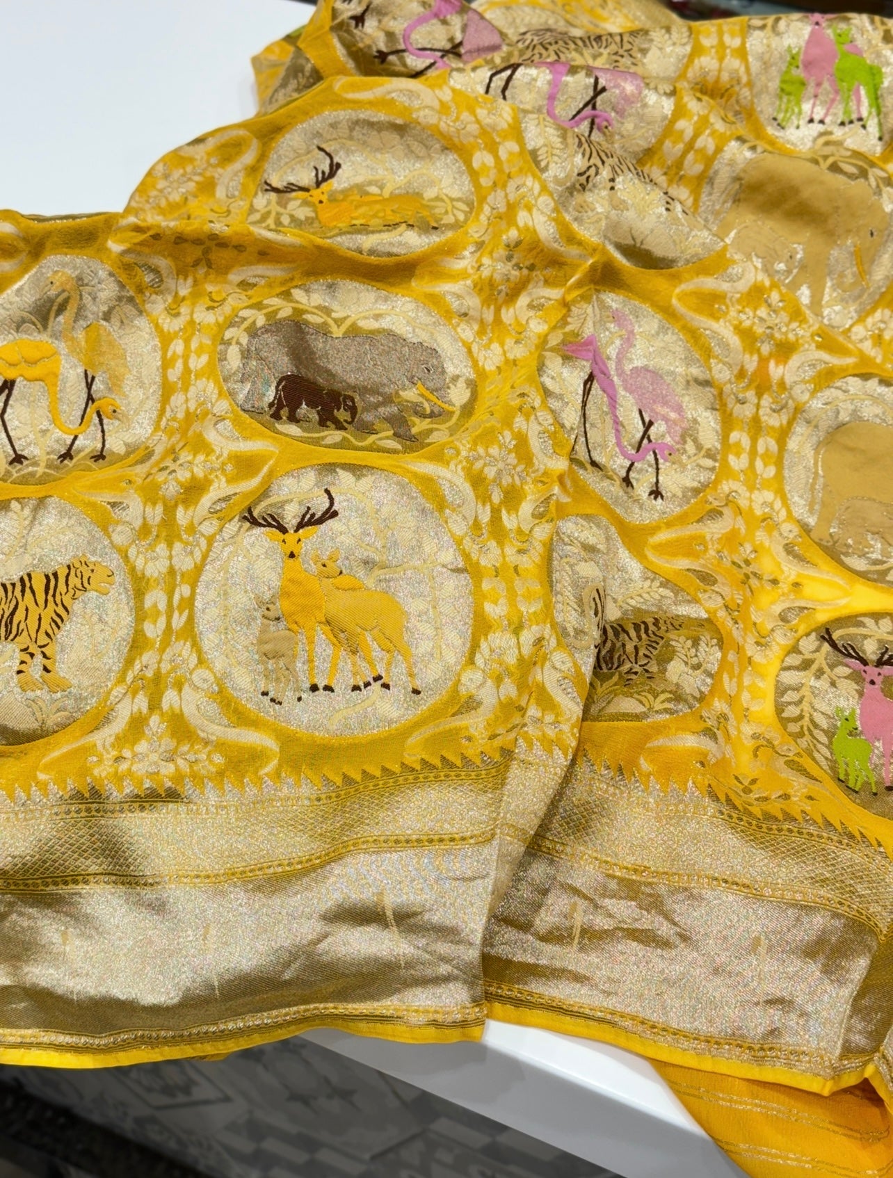 Yellow Banarasi Khaddi Georgette Vantara Saree