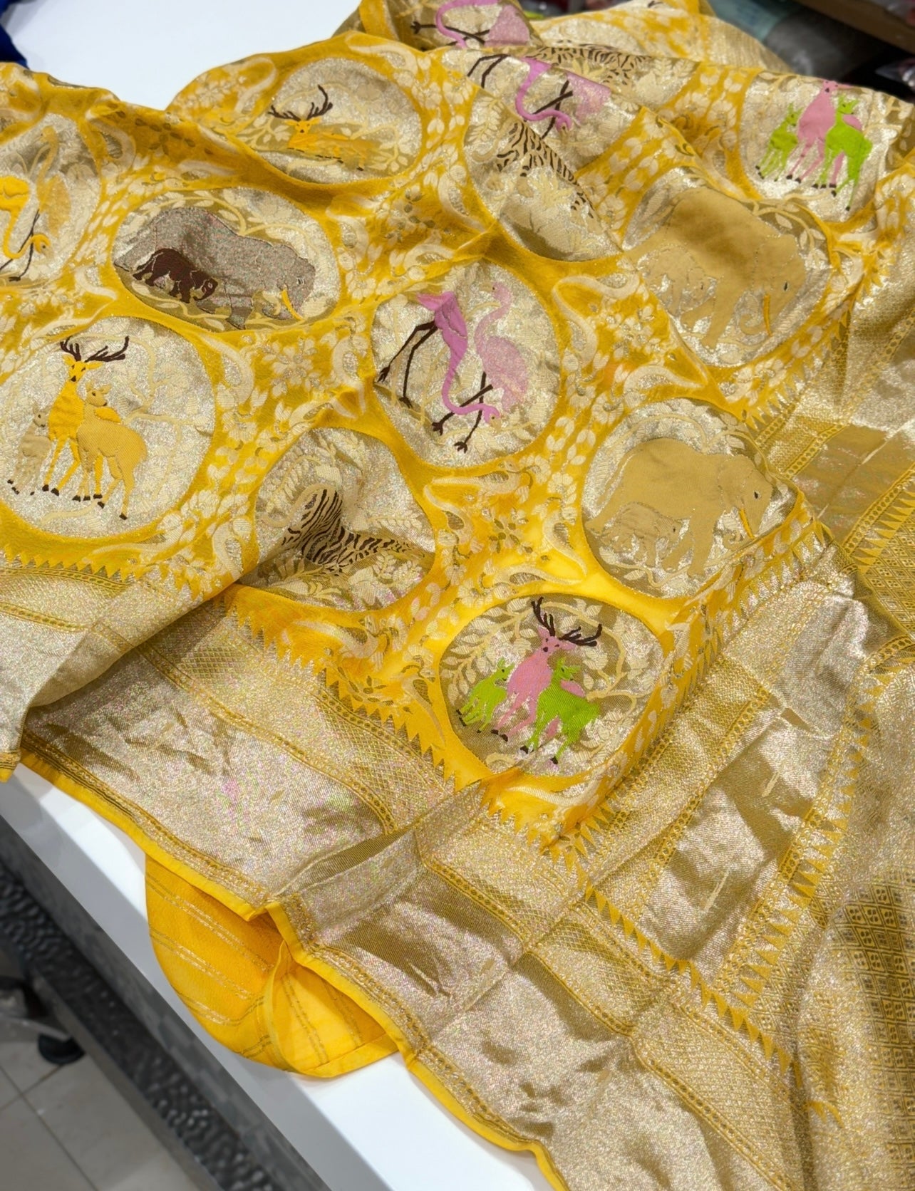 Yellow Banarasi Khaddi Georgette Vantara Saree