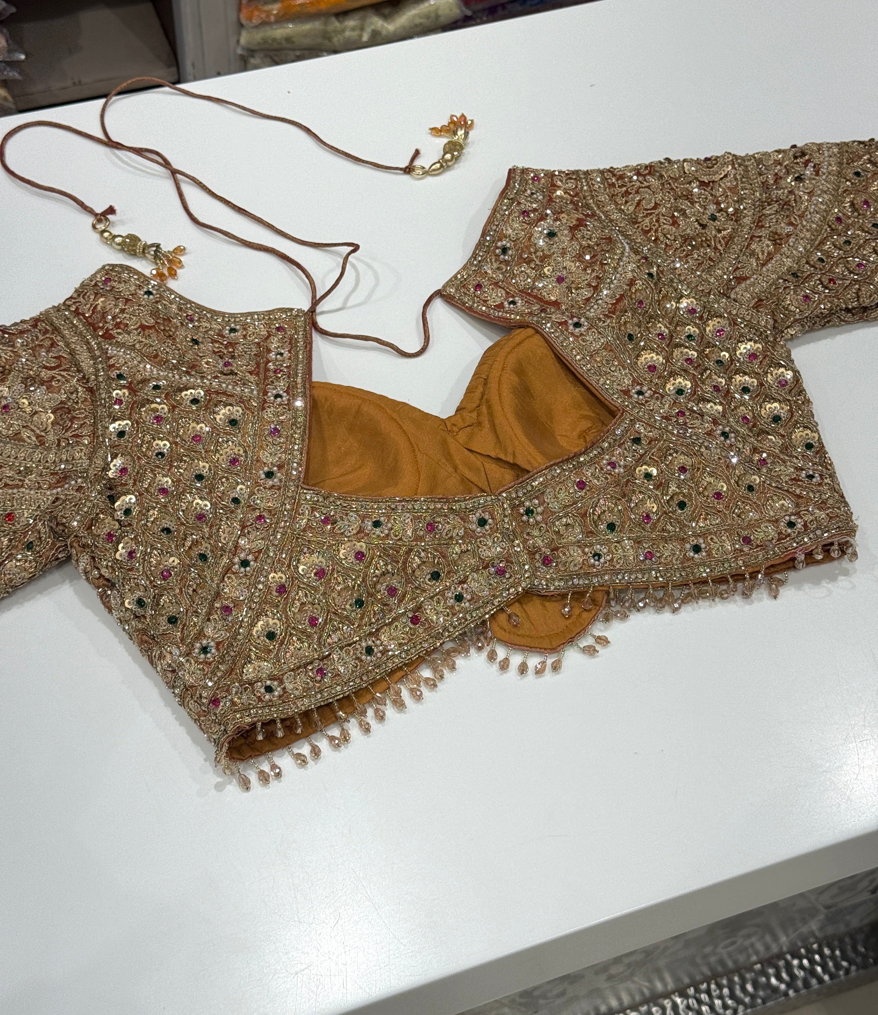 Golden Red Tissue Saree with Ready Blouse
