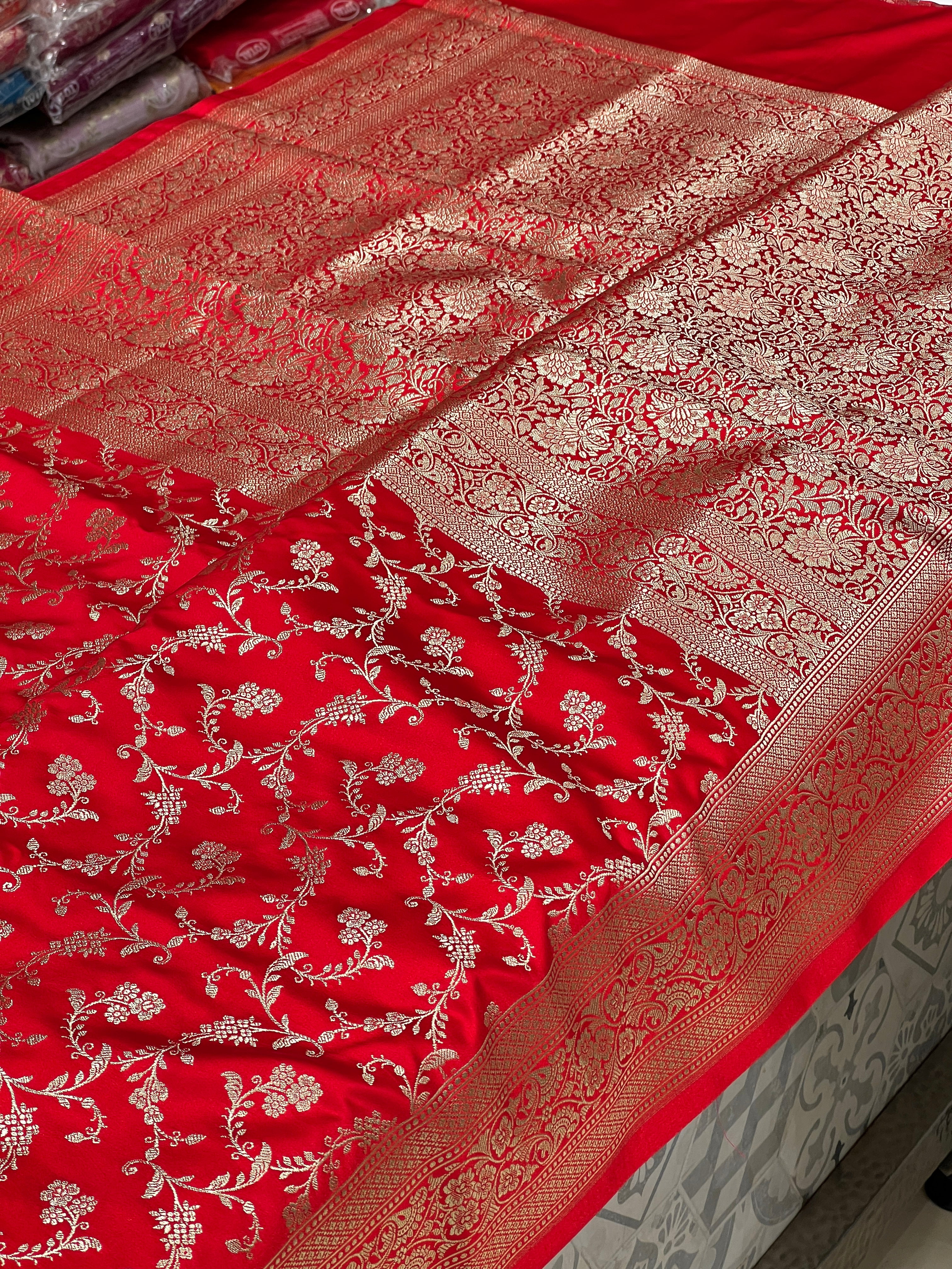 Red Banarasi Silk Floret Border Saree