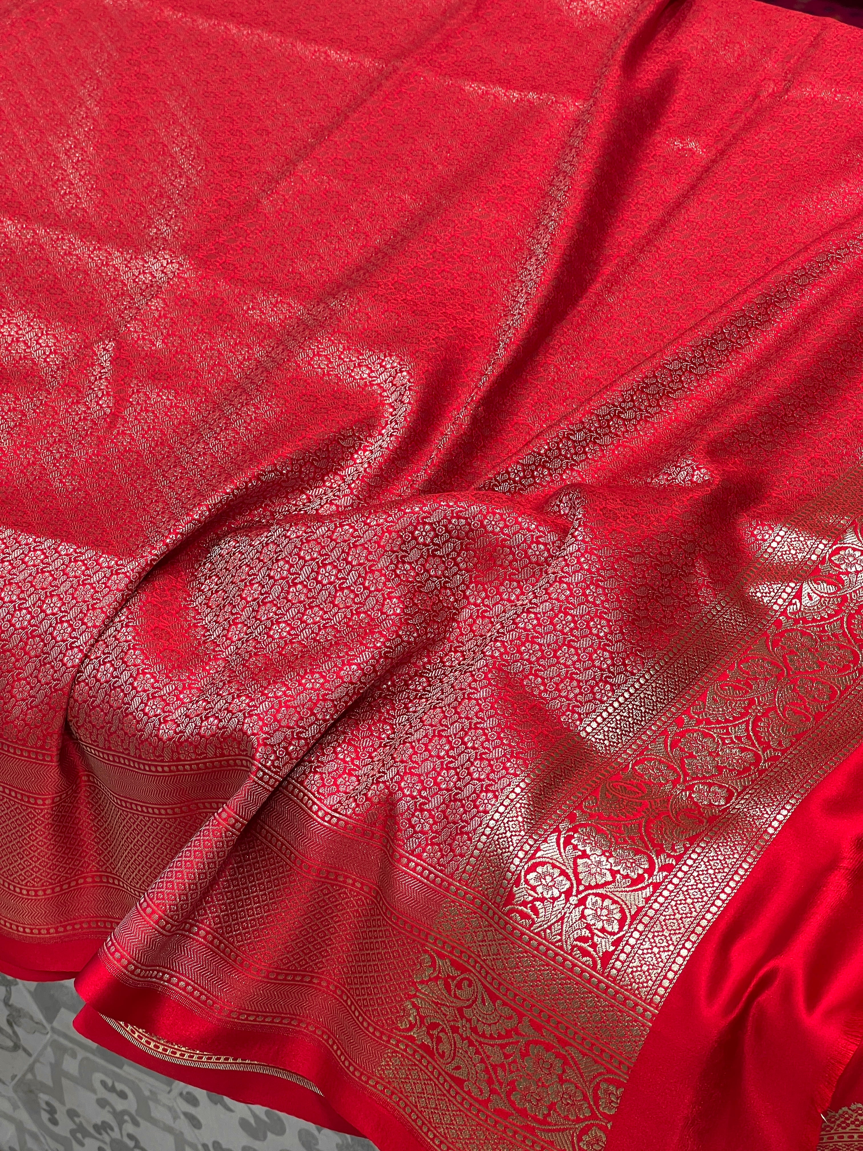 Red Banarasi Silk Floret Border Saree