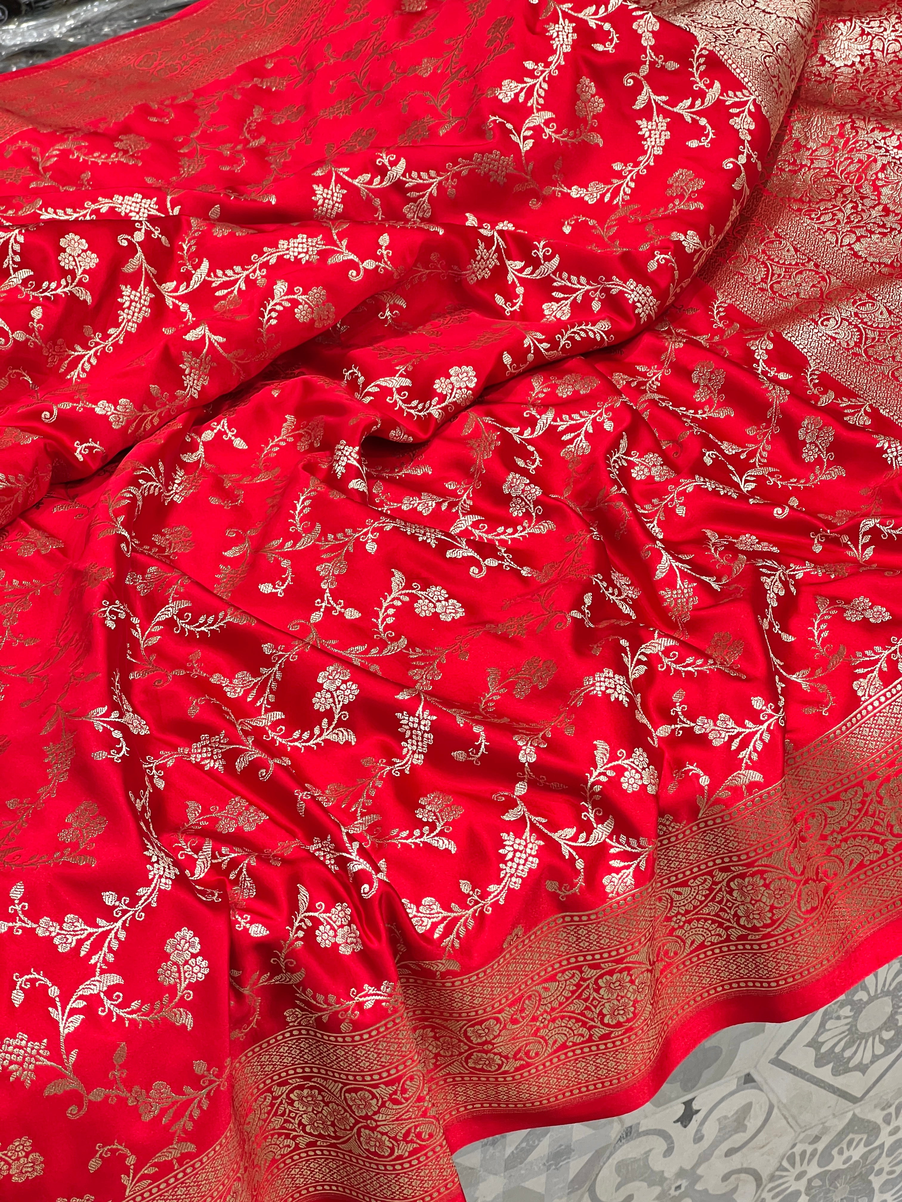 Red Banarasi Silk Floret Border Saree