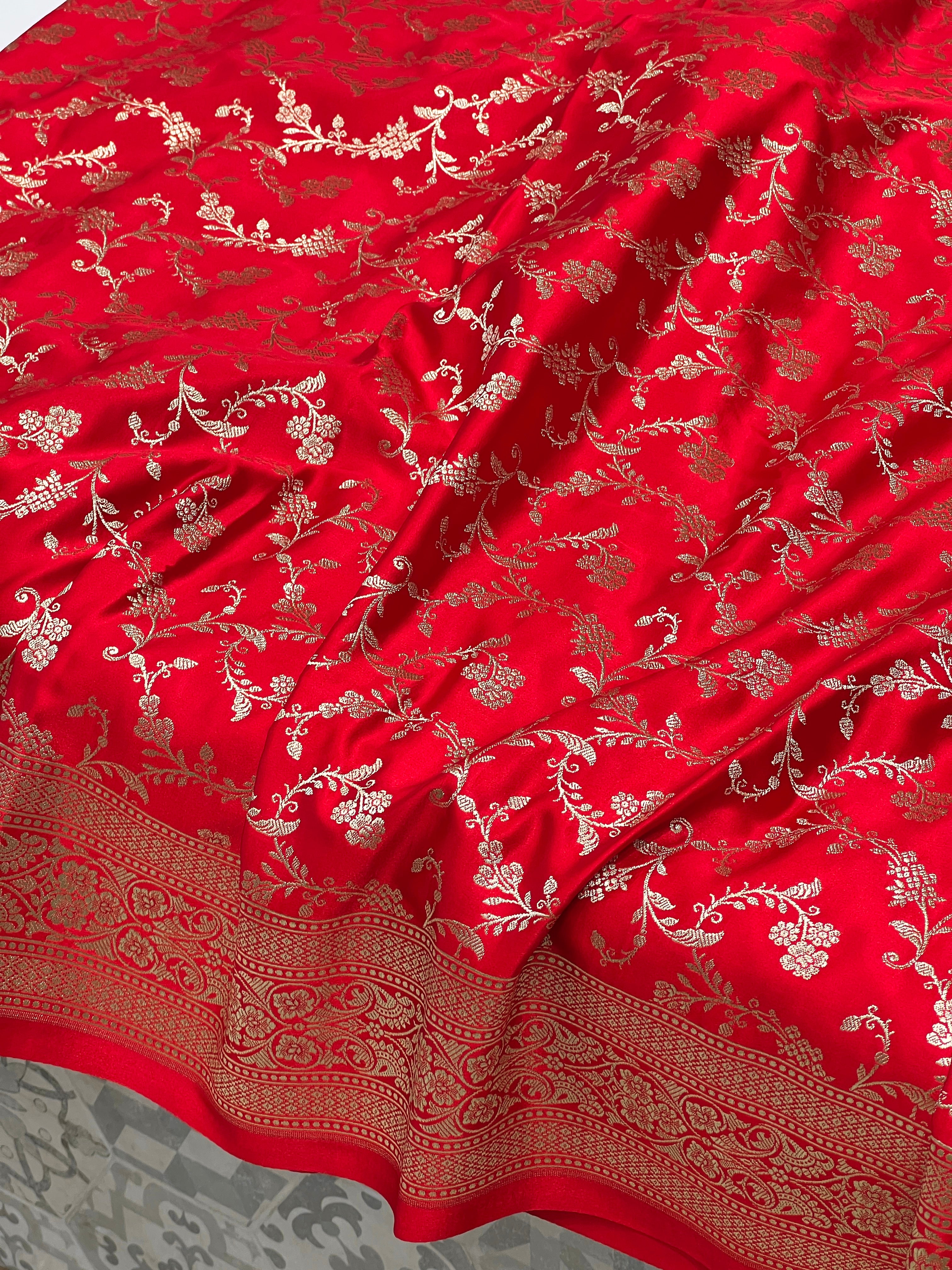 Red Banarasi Silk Floret Border Saree