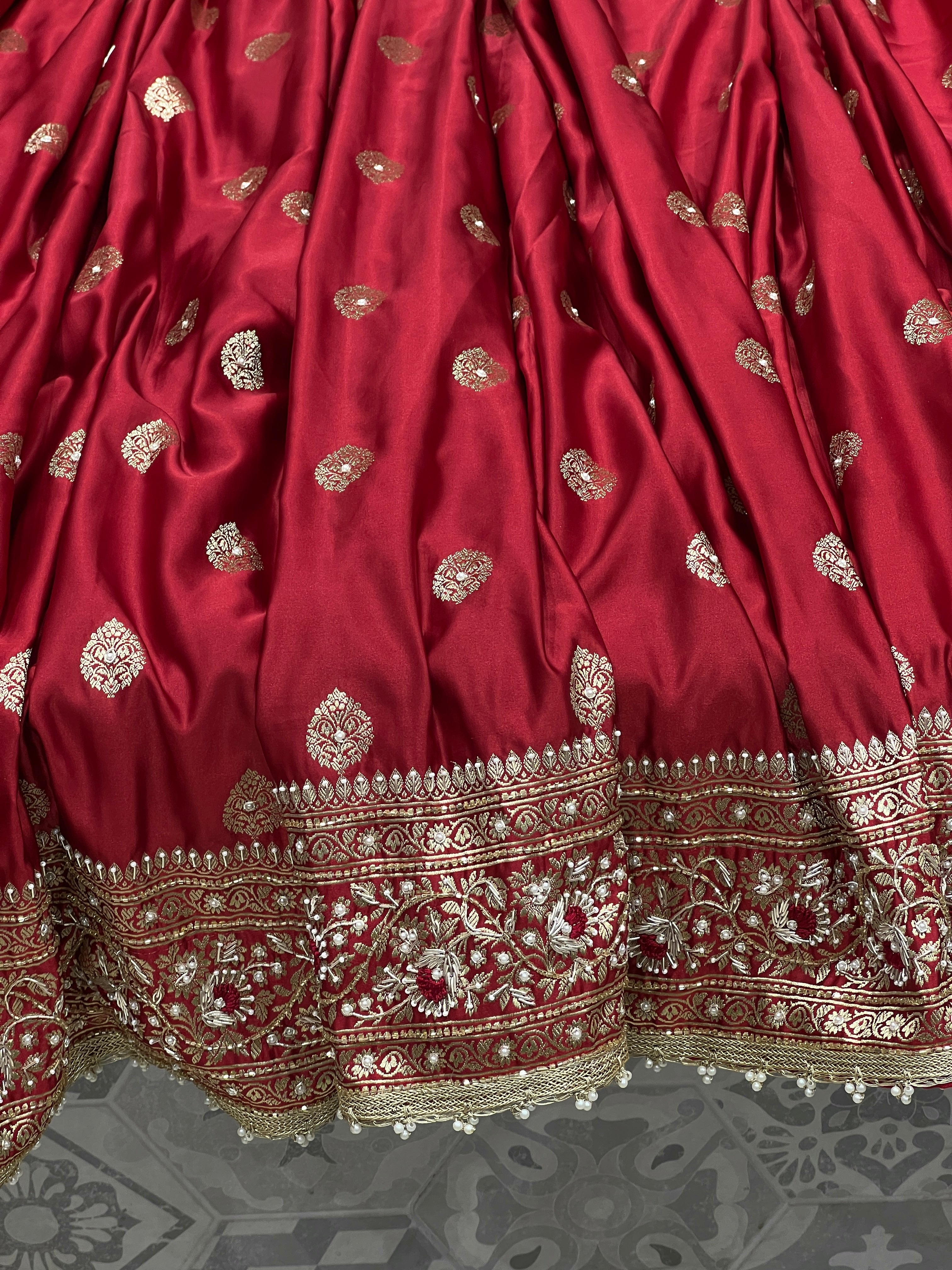 Maroon Banarasi Silk Butti Resham Hand Embroidery Saree