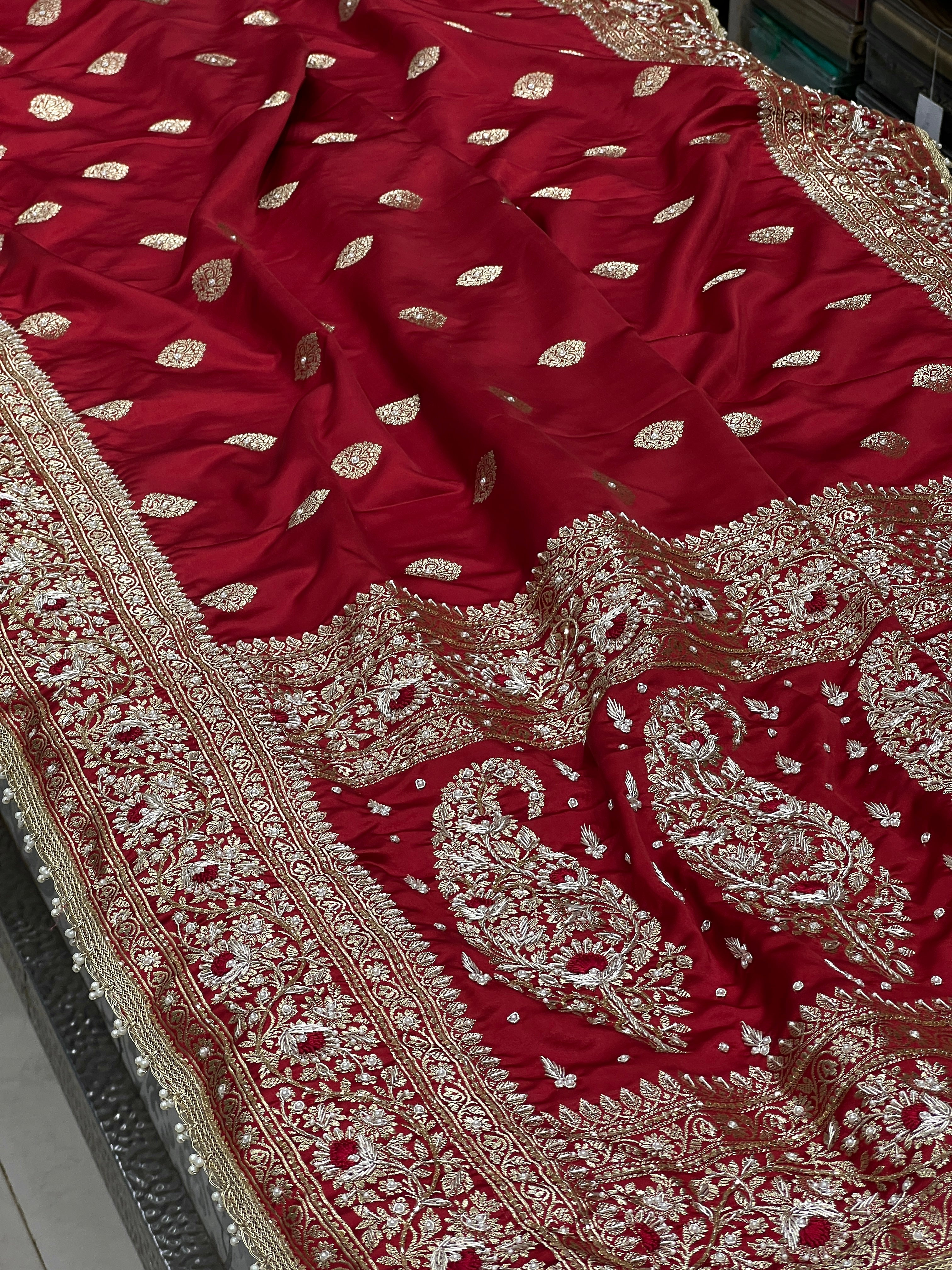 Maroon Banarasi Silk Butti Resham Hand Embroidery Saree