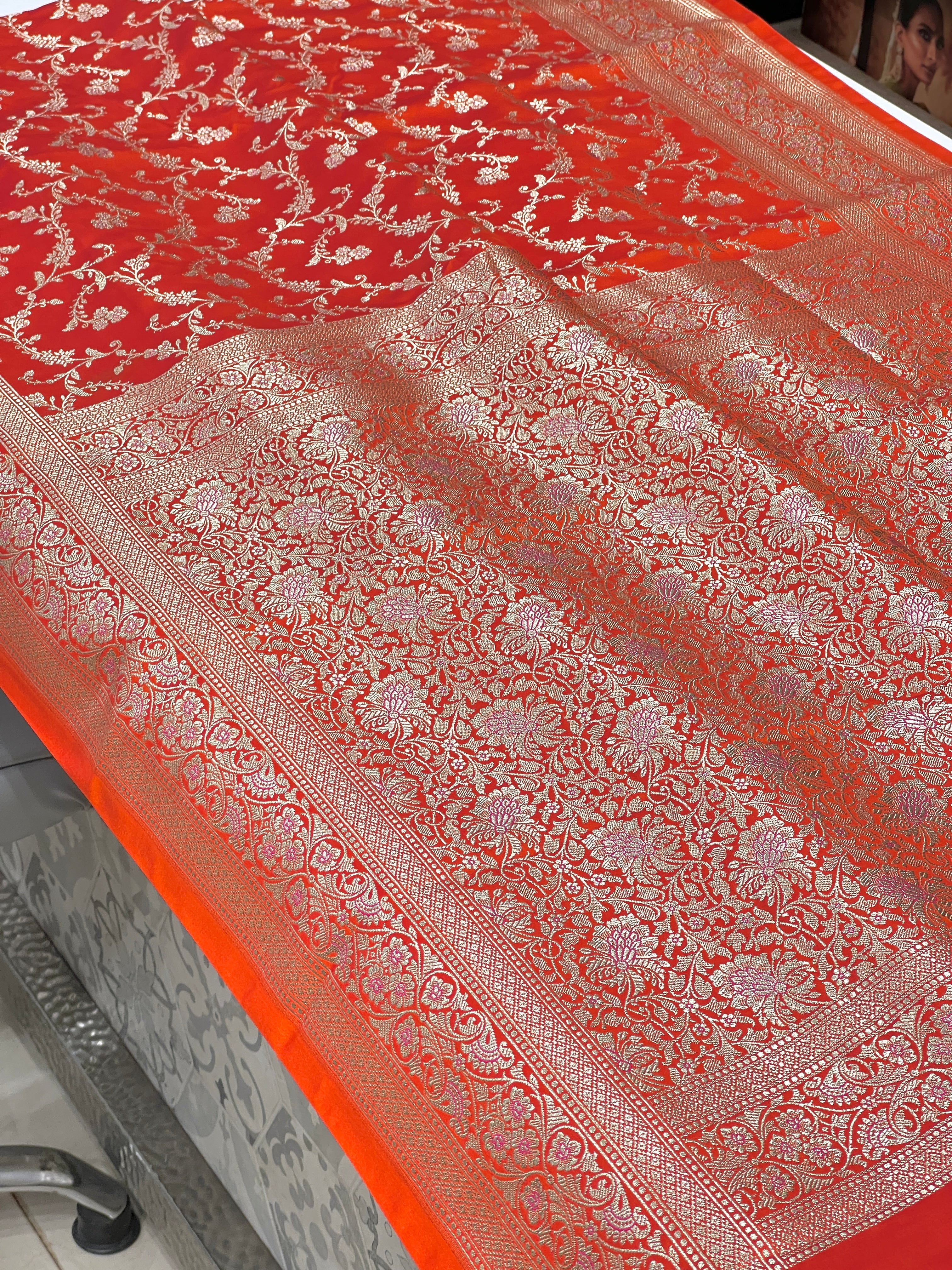 Orange Banarasi Silk Floret Border Saree