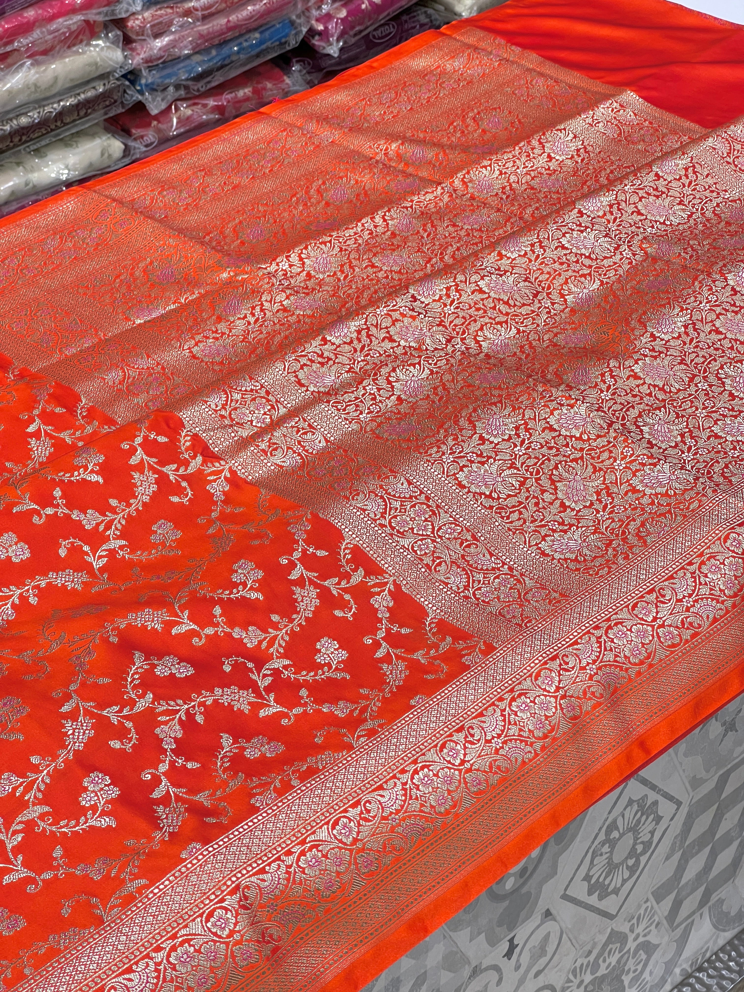 Orange Banarasi Silk Floret Border Saree