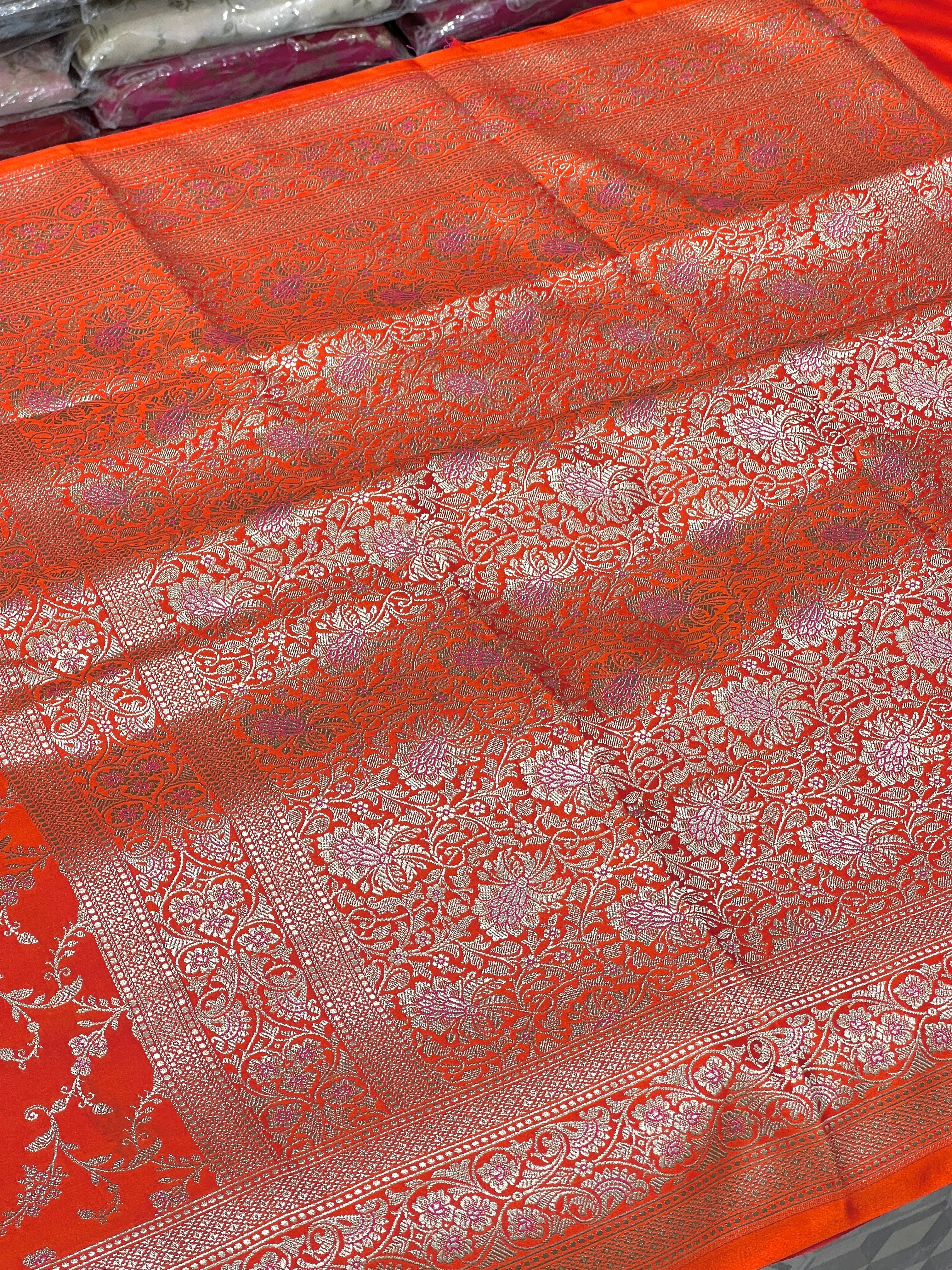 Orange Banarasi Silk Floret Border Saree