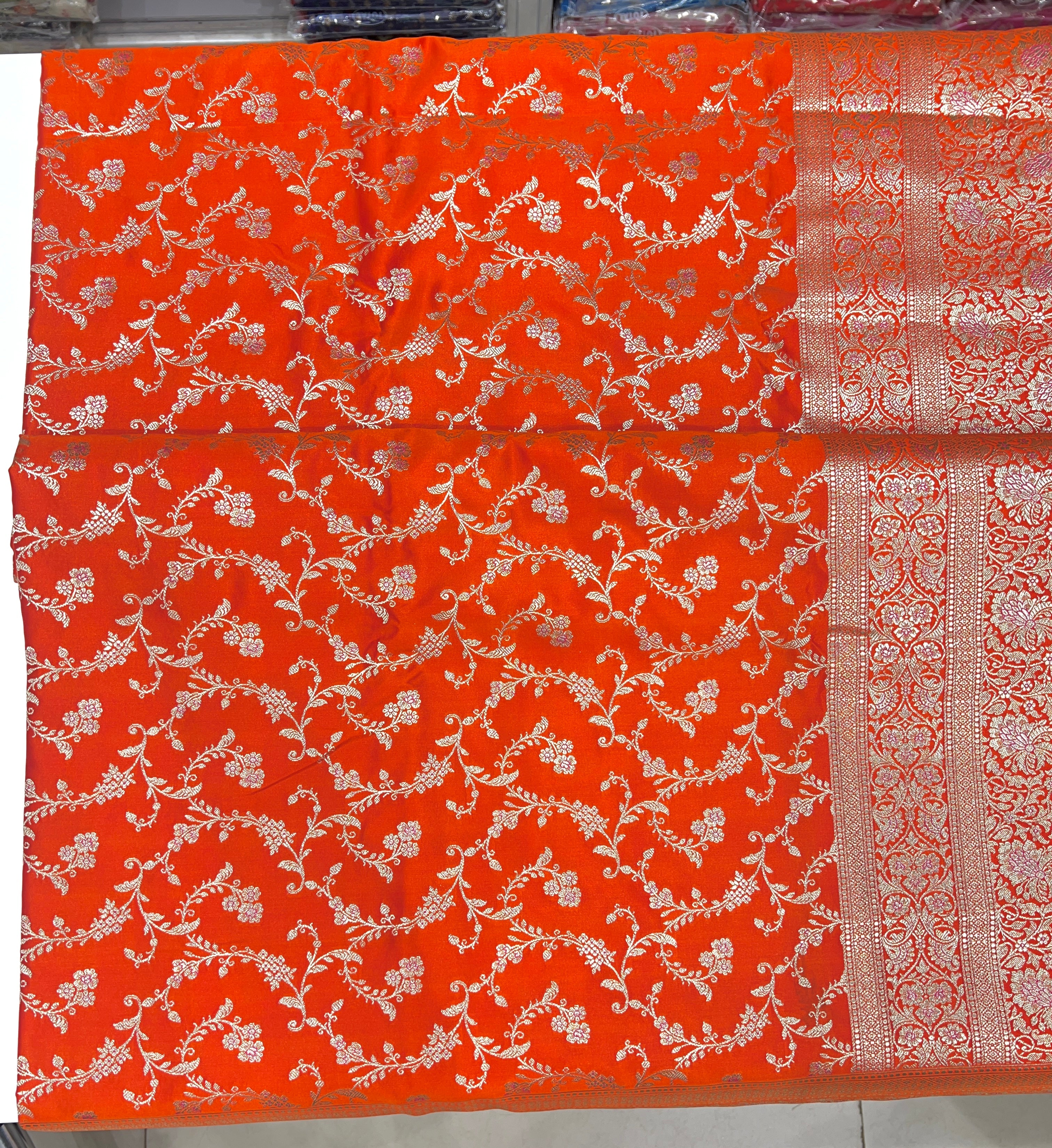 Orange Banarasi Silk Floret Border Saree