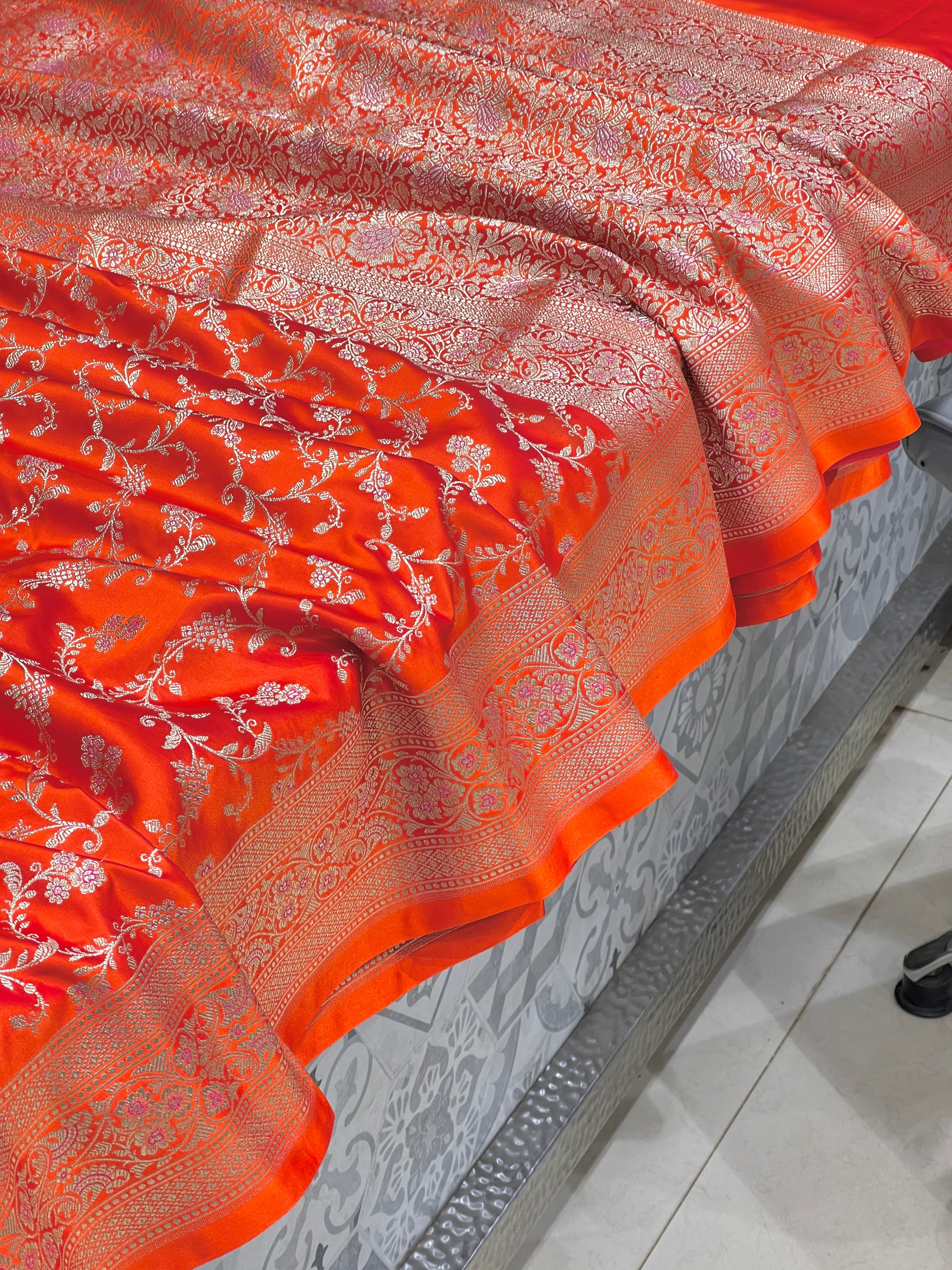 Orange Banarasi Silk Floret Border Saree