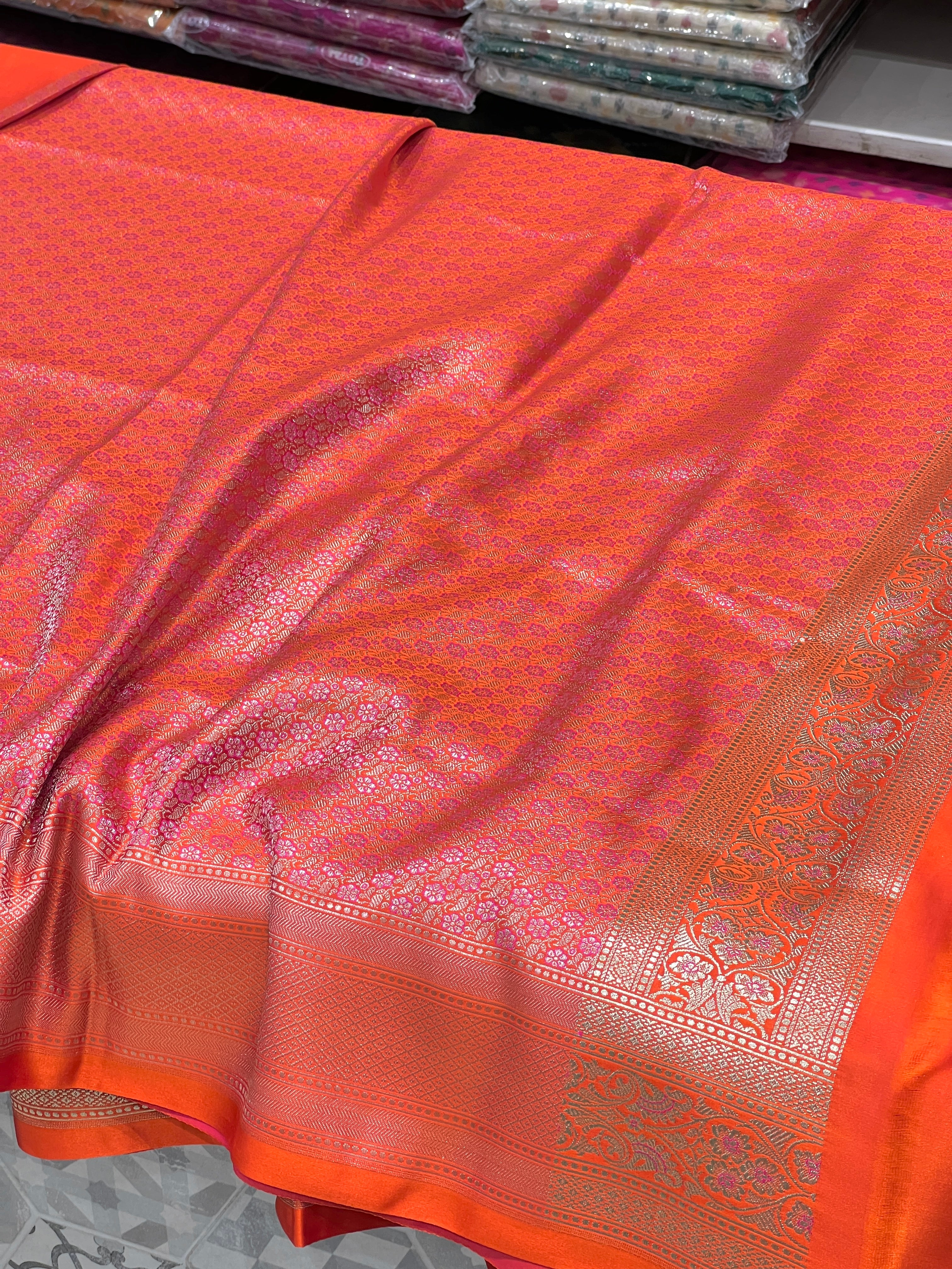 Orange Banarasi Silk Floret Border Saree