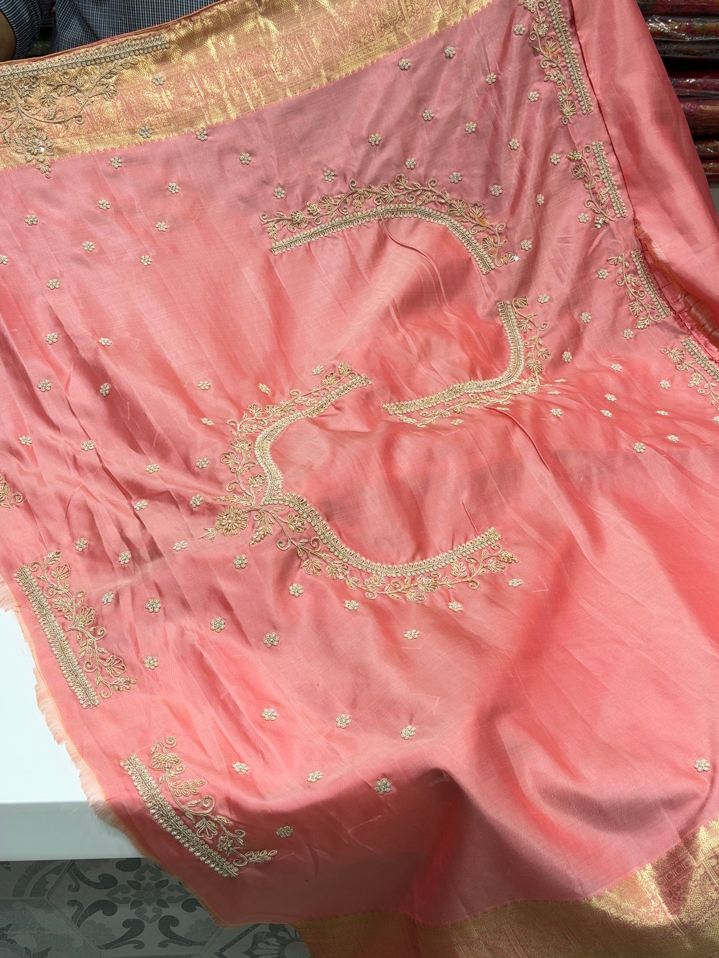 Pink Handloom Silk Kanjivaram Landscape Zardosi Saree