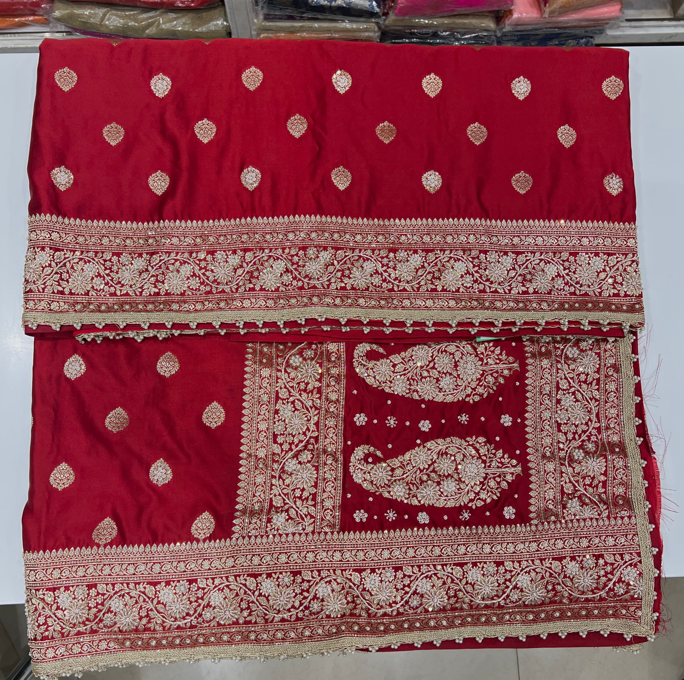 Maroon Banarasi Hand Embroidered Zardozi Saree
