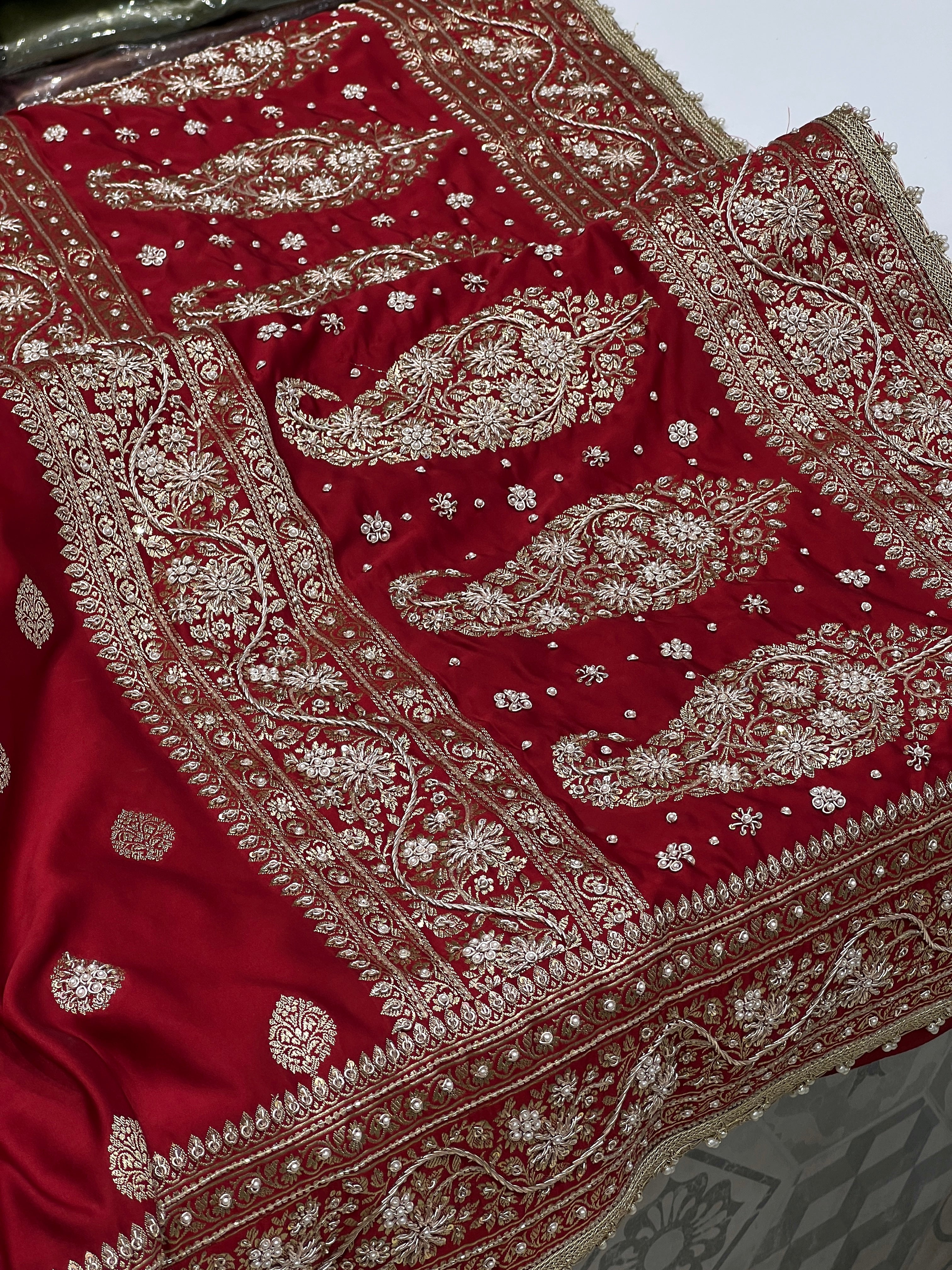 Maroon Banarasi Hand Embroidered Zardozi Saree