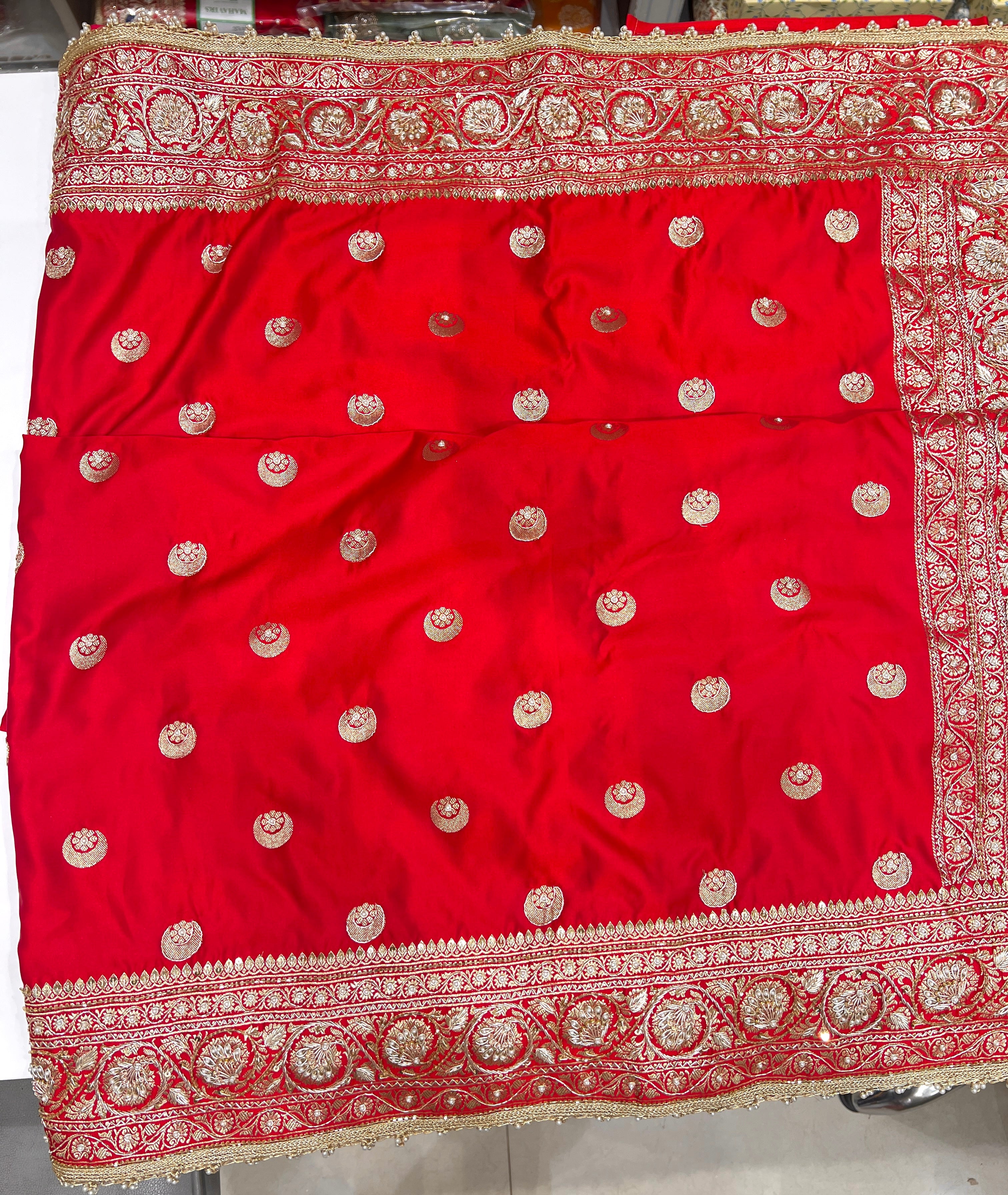 Red Chand Butti Zardozi Hand Embroidery Saree