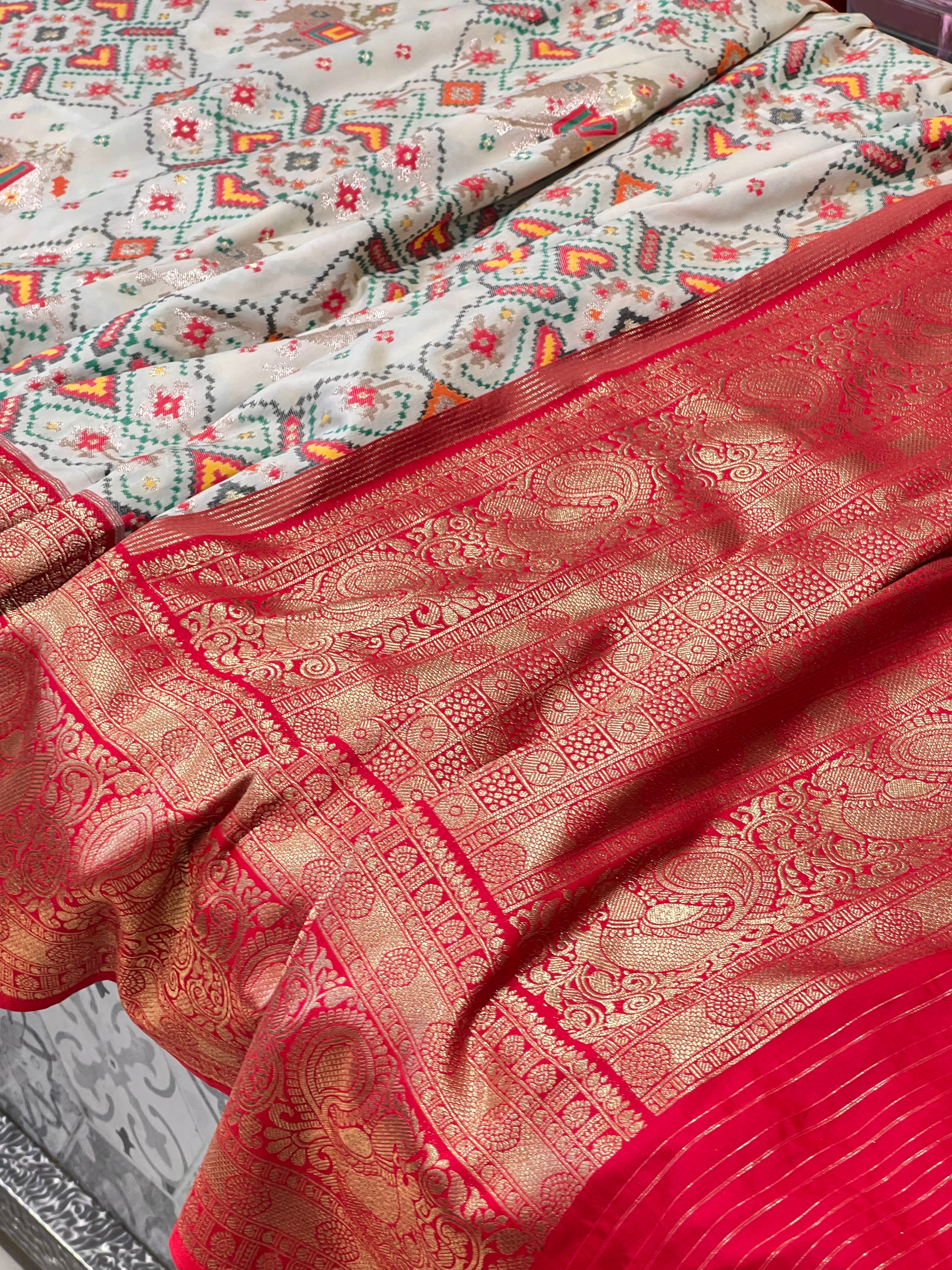 Off White Patola Kanchi Saree