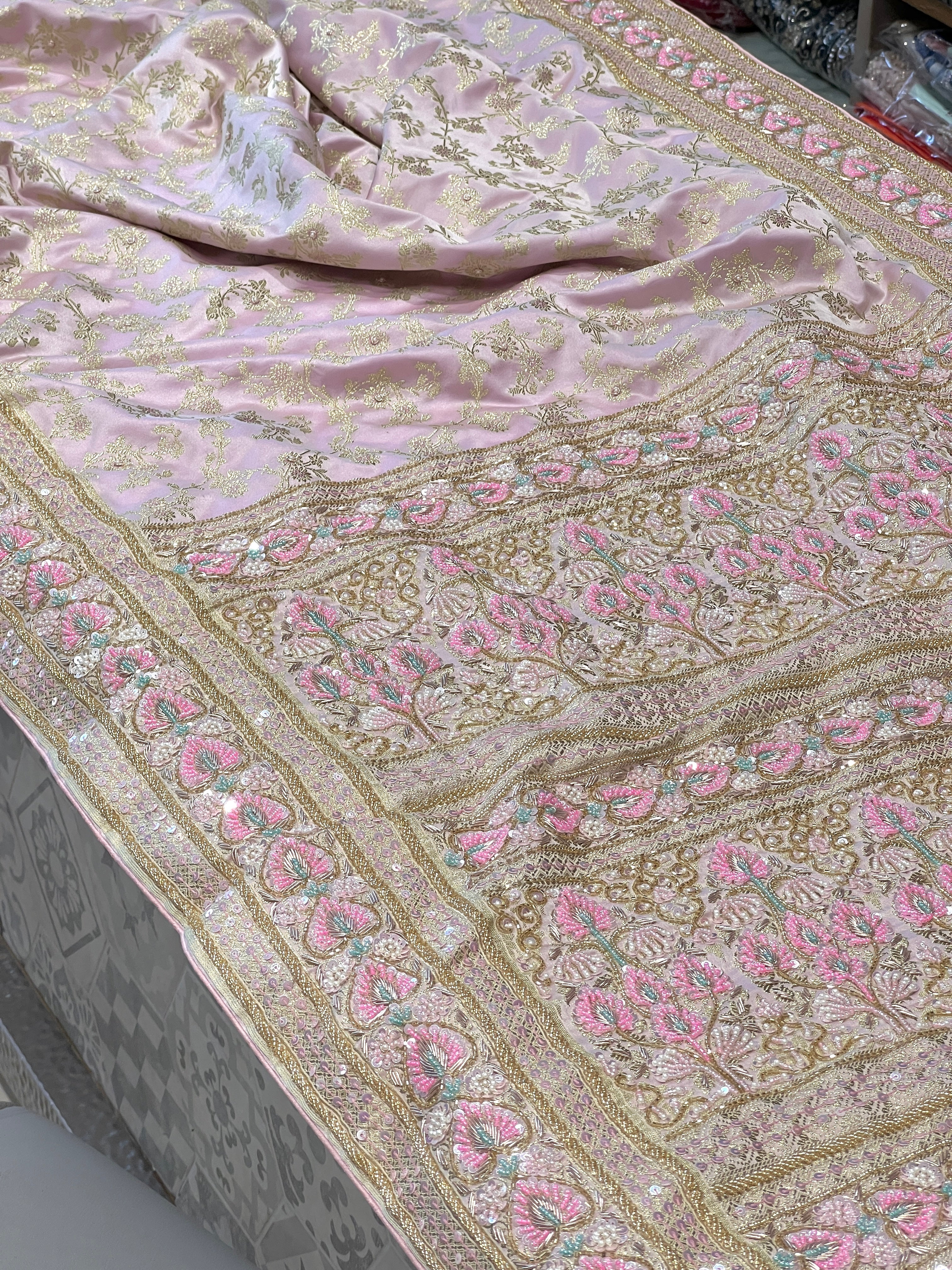 Lilac Banarasi Silk Fancy Hand Embroidered Saree