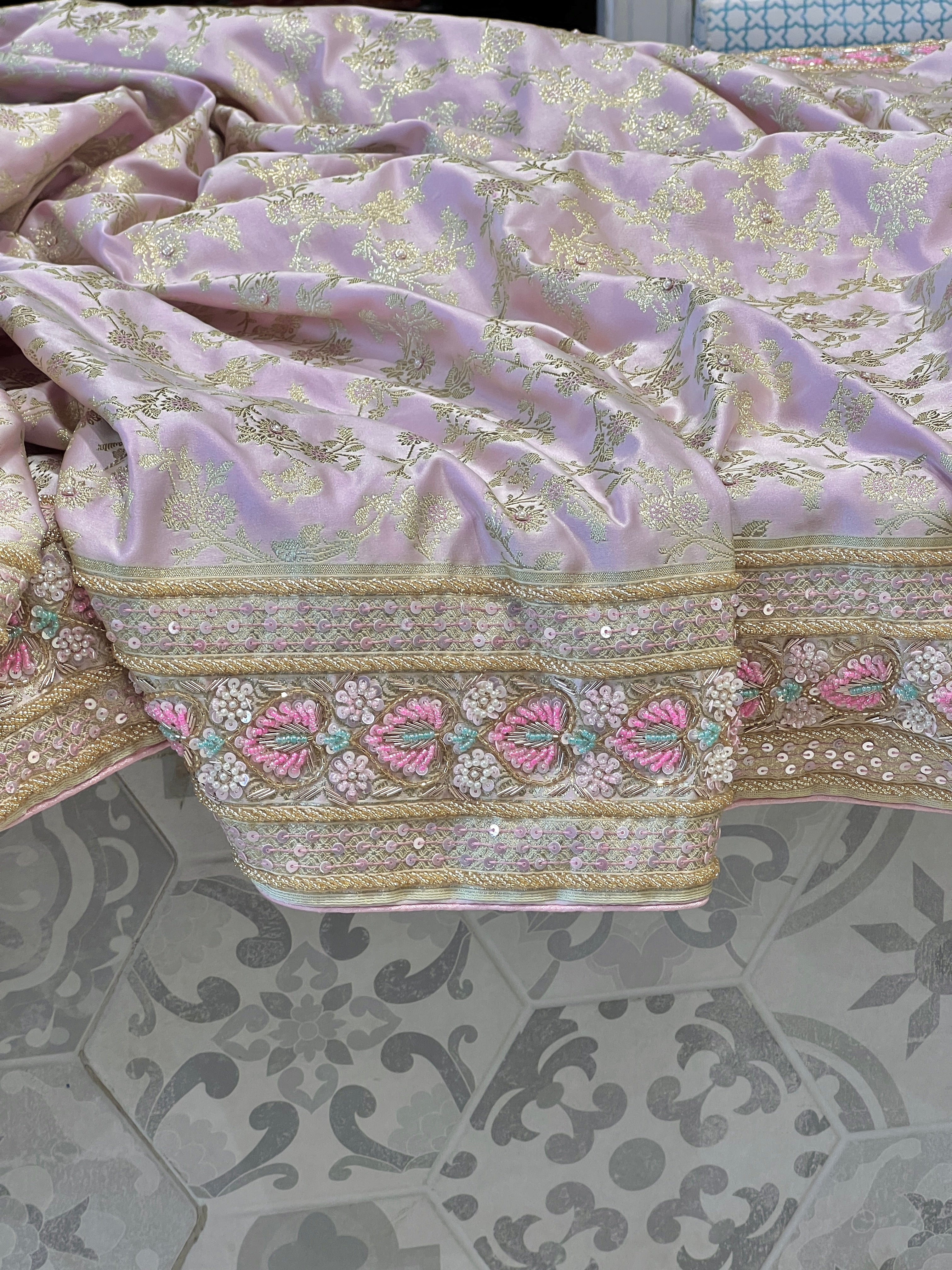 Lilac Banarasi Silk Fancy Hand Embroidered Saree