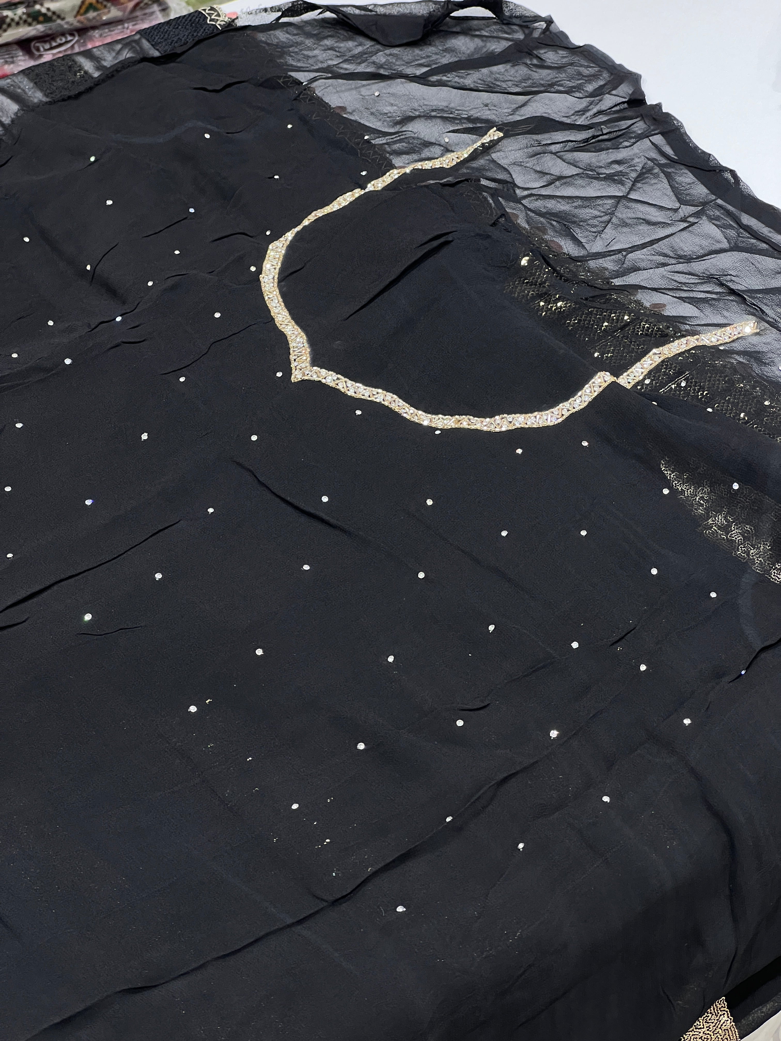 Black Georgette Sequin Embroidery Saree