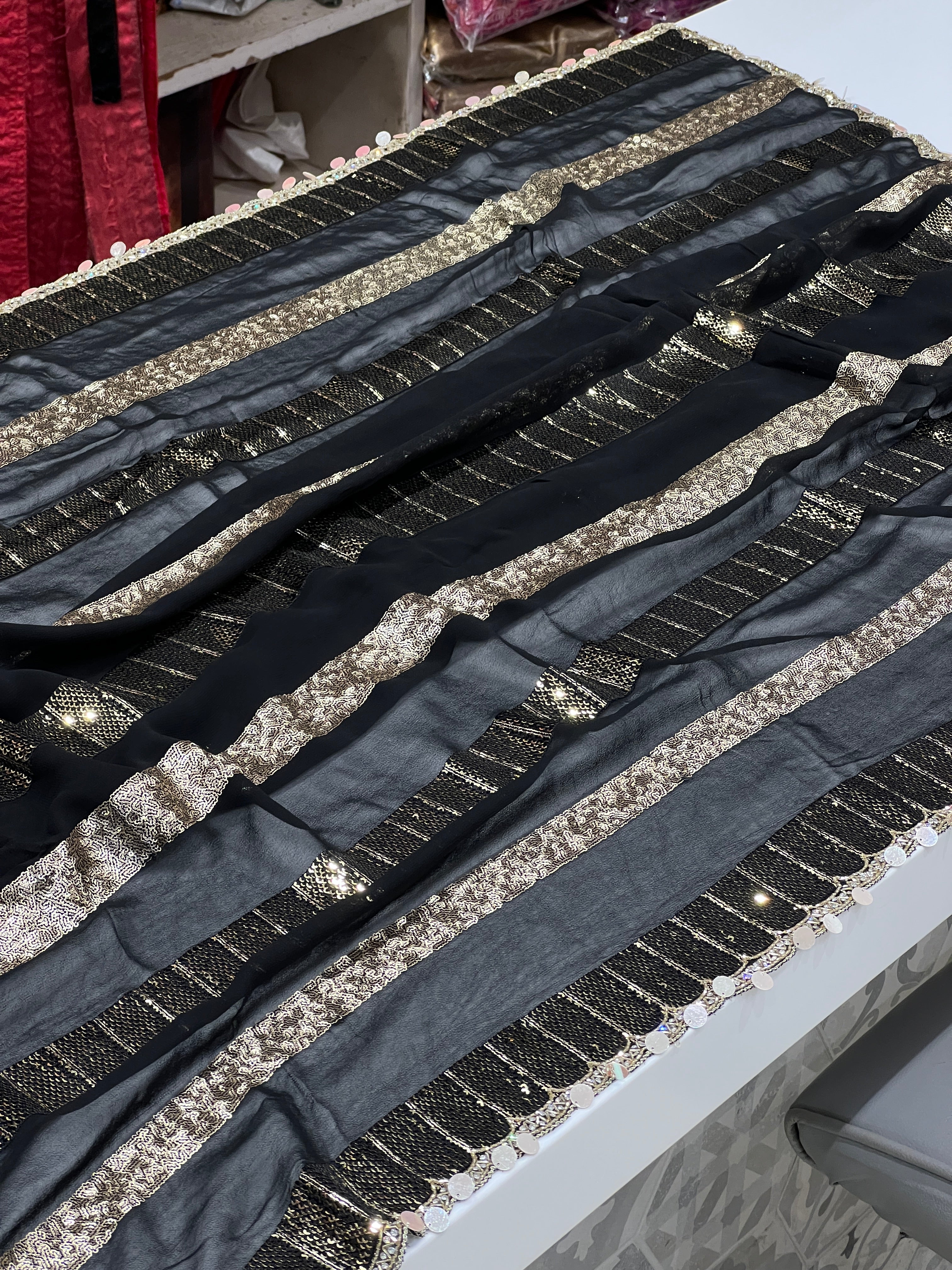 Black Georgette Sequin Embroidery Saree