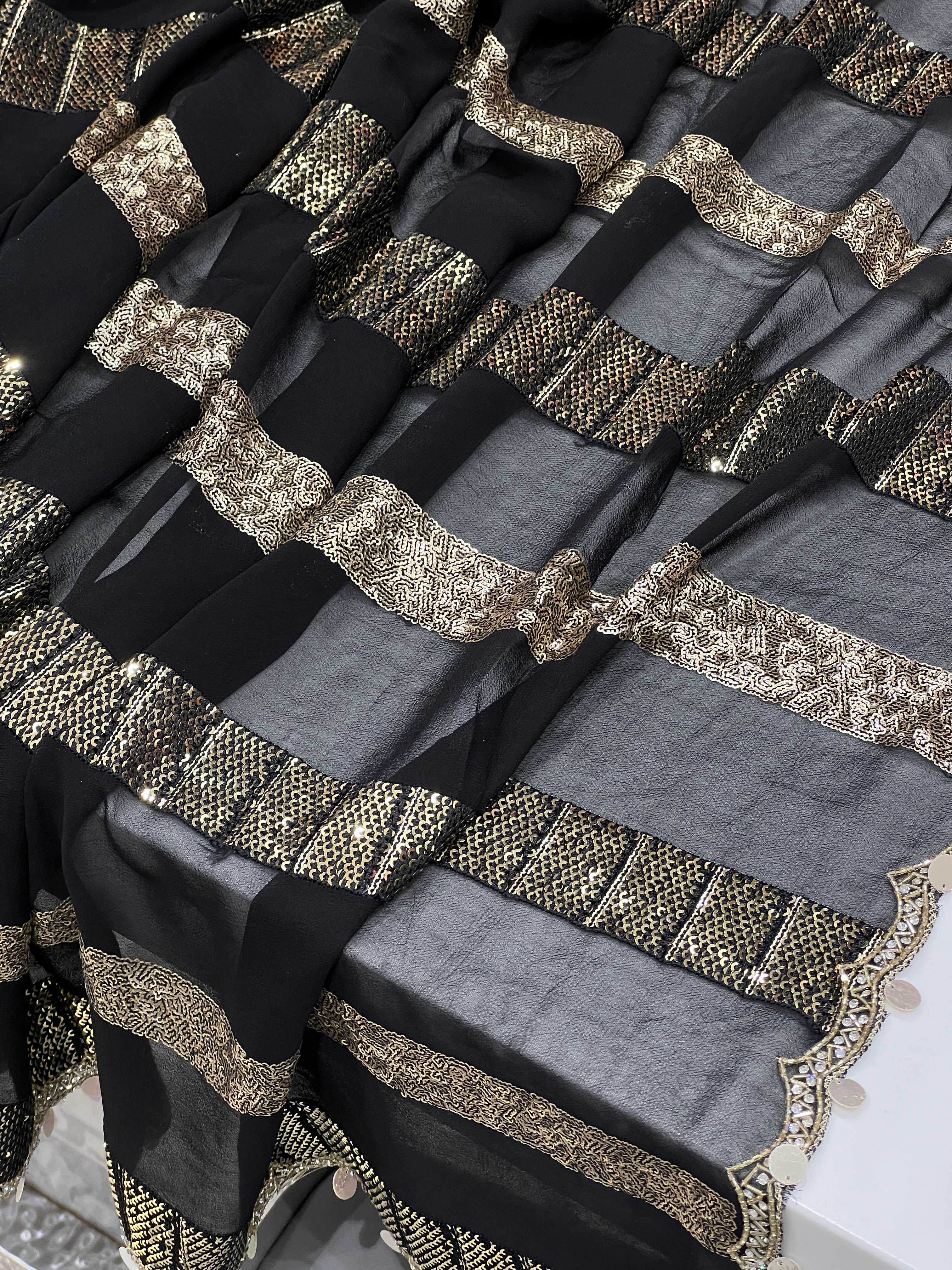 Black Georgette Sequin Embroidery Saree