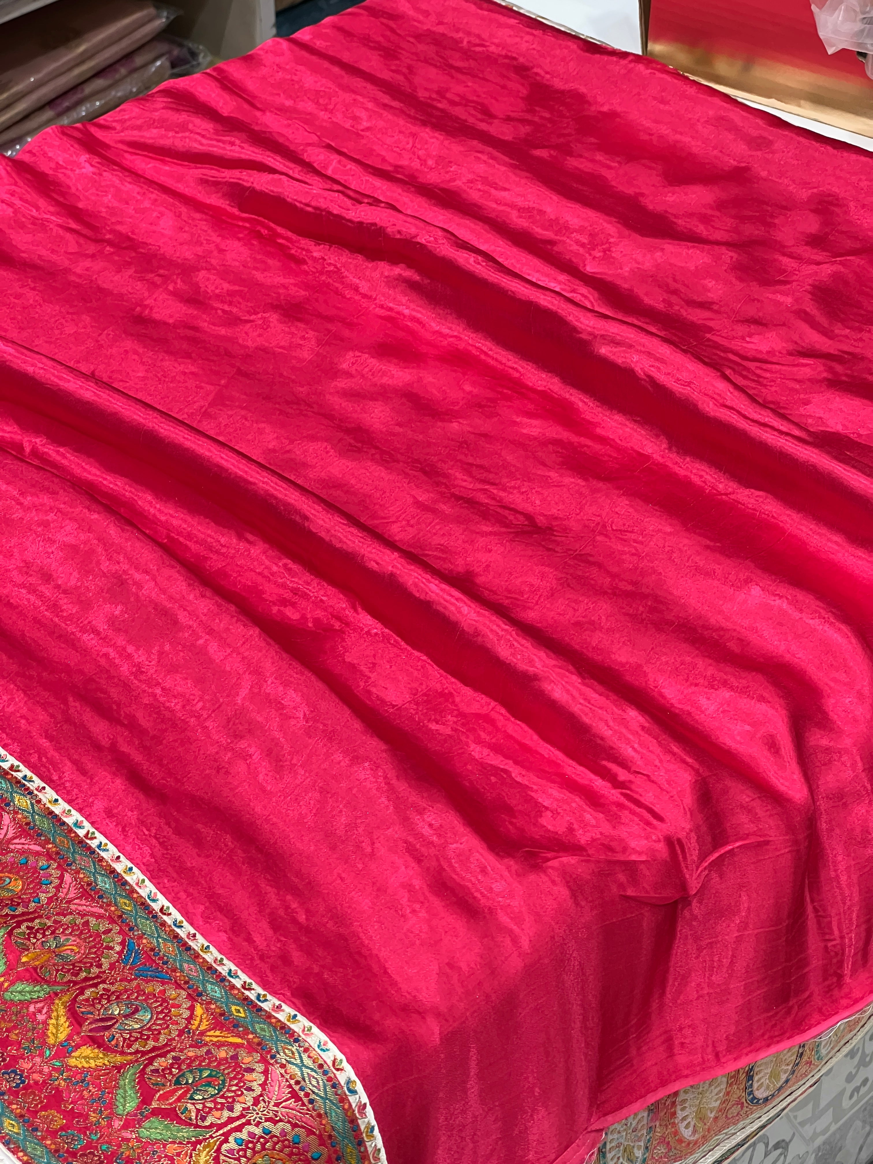 White Modal Satin Peacock Theme Saree