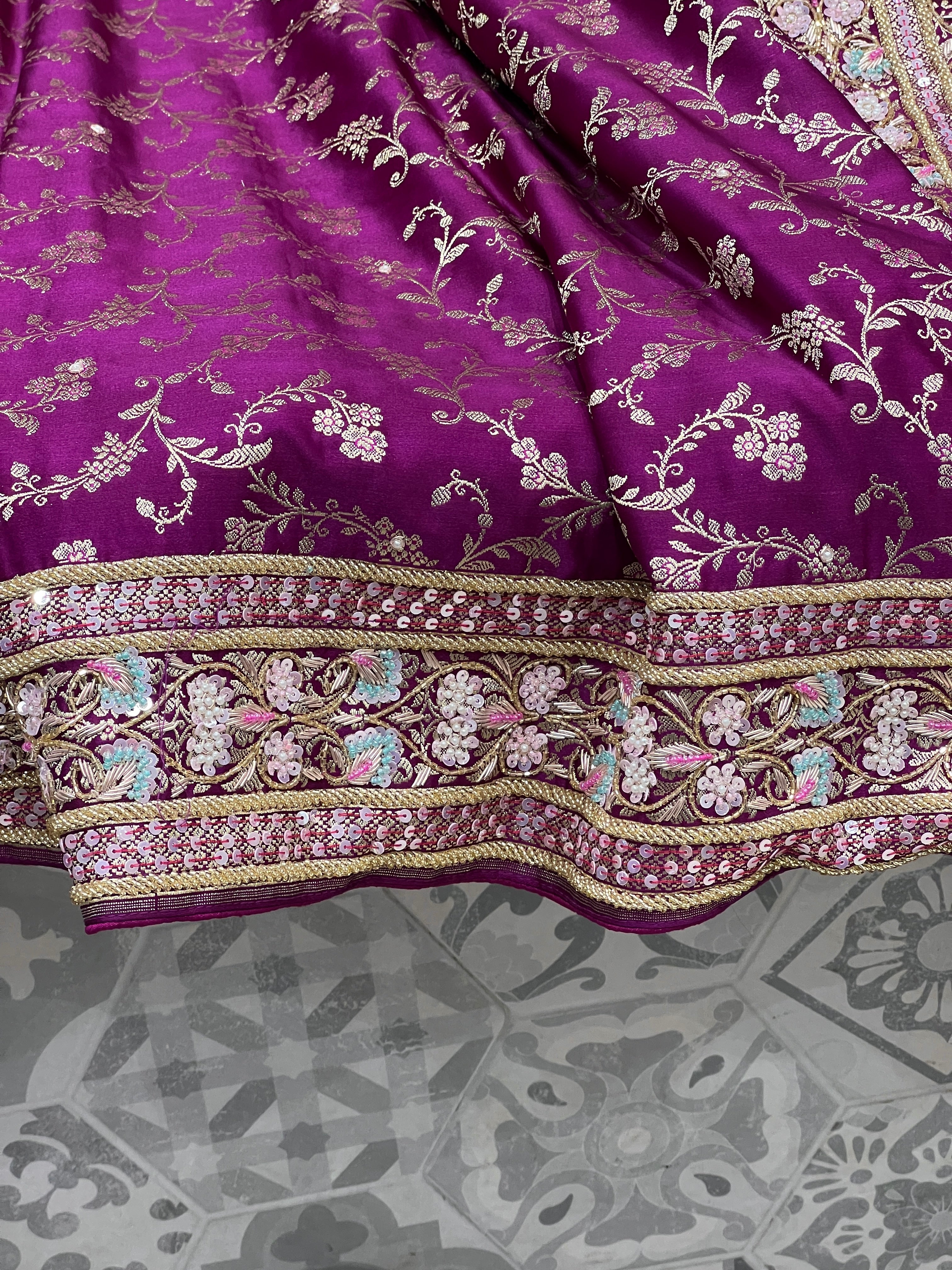 Wine Banarasi Silk Fancy Hand Embroidery Saree
