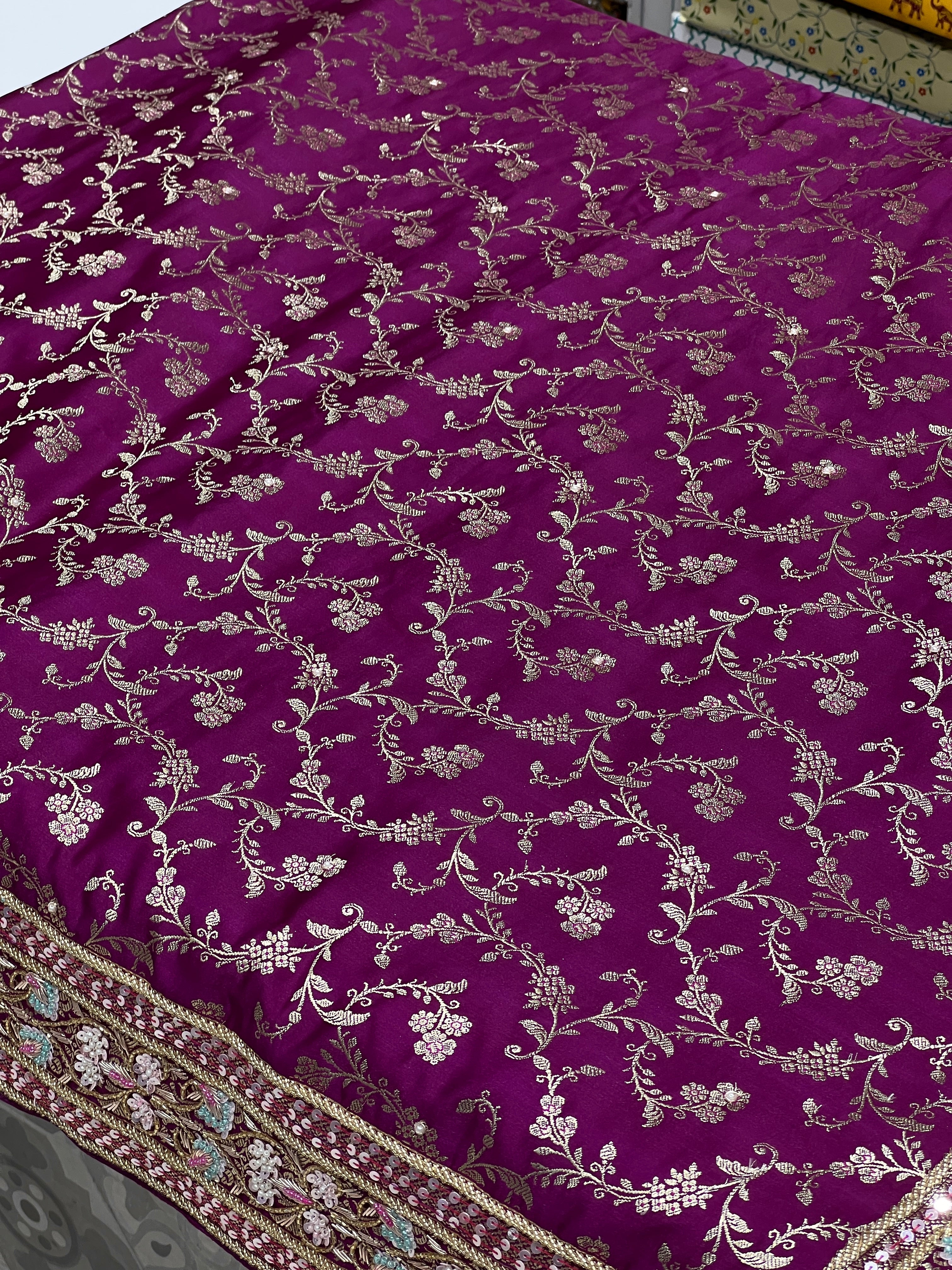 Wine Banarasi Silk Fancy Hand Embroidery Saree