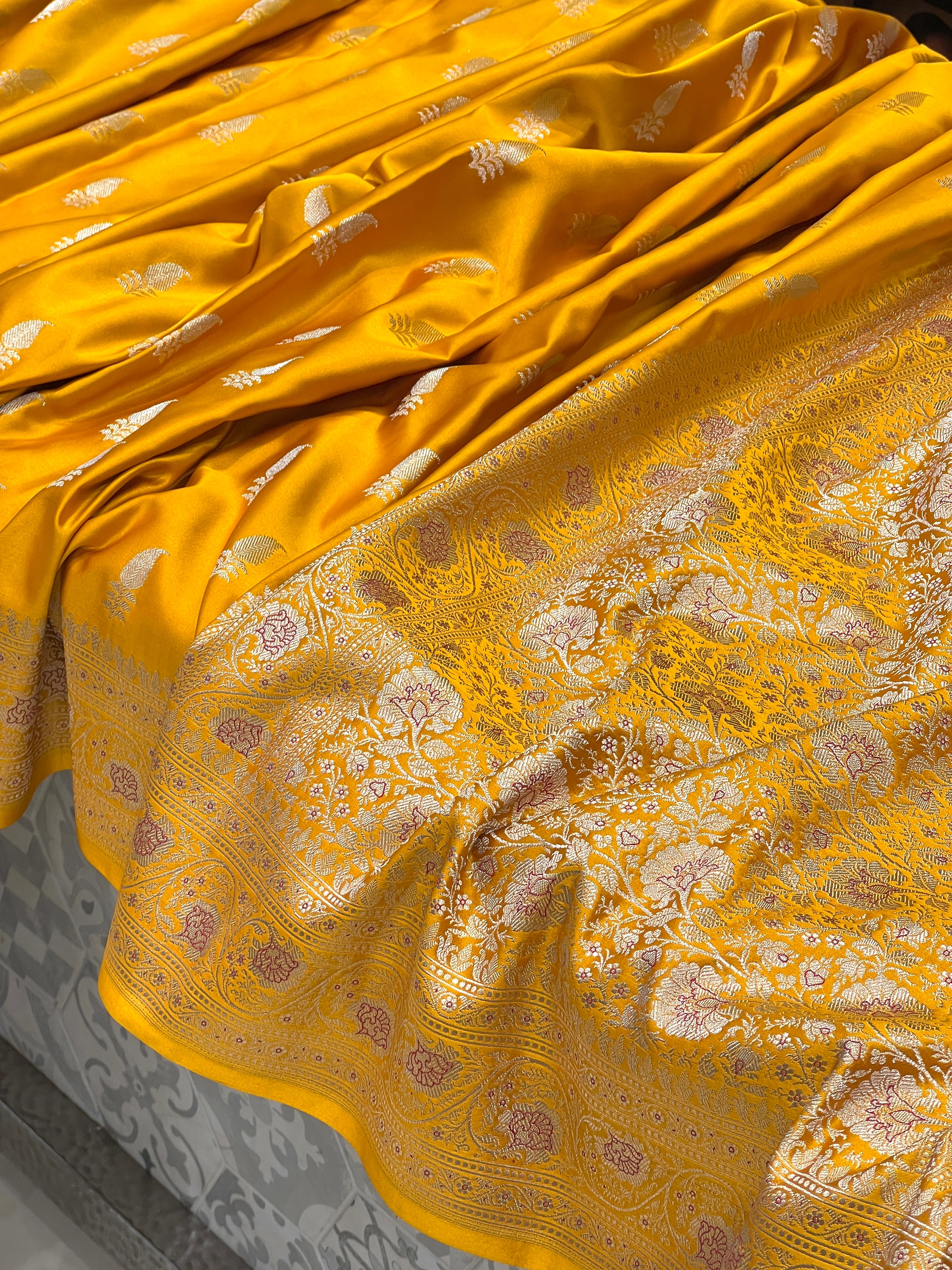 Ocher Yellow Banarasi Silk Butti Saree
