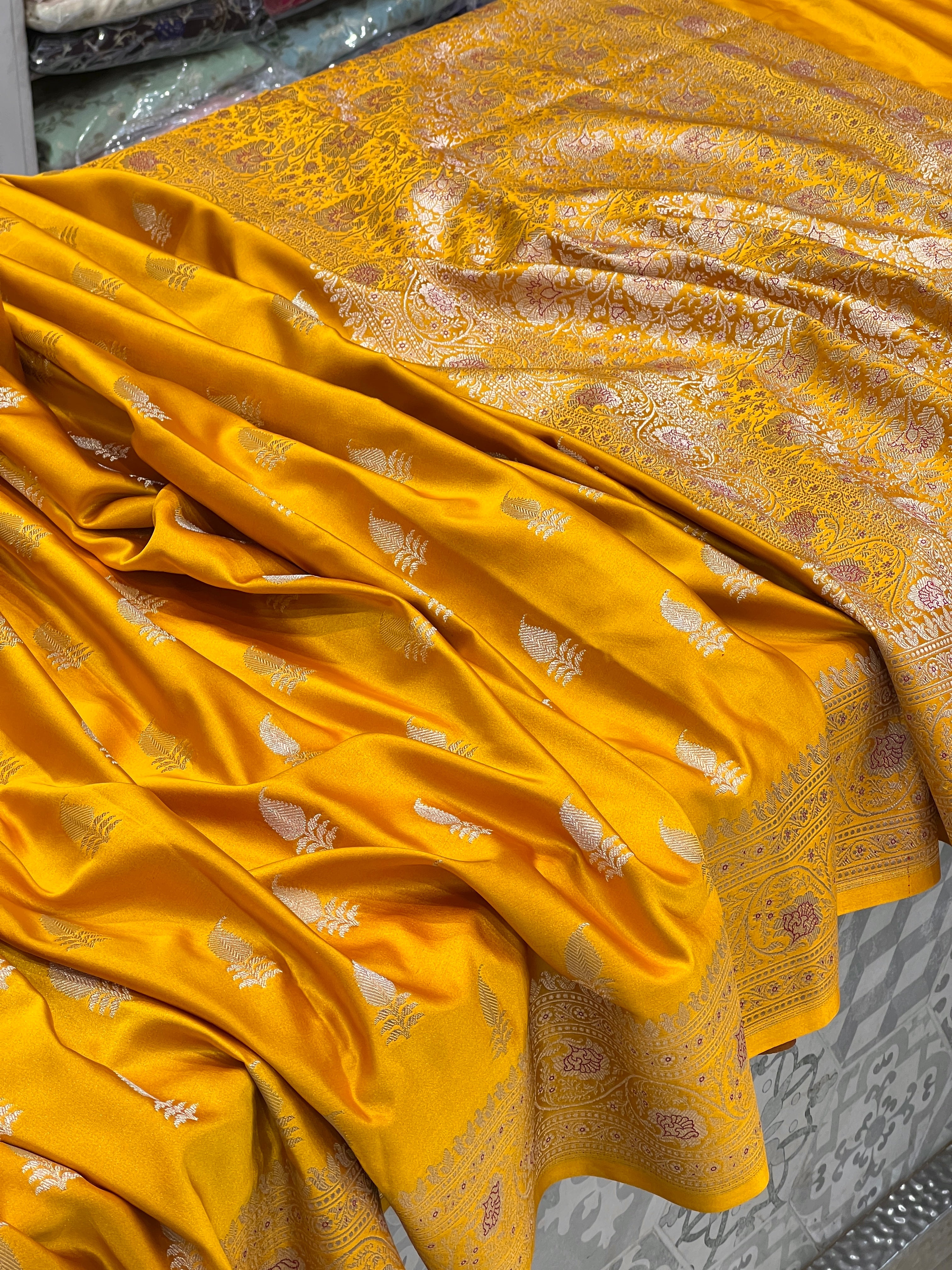 Ocher Yellow Banarasi Silk Butti Saree