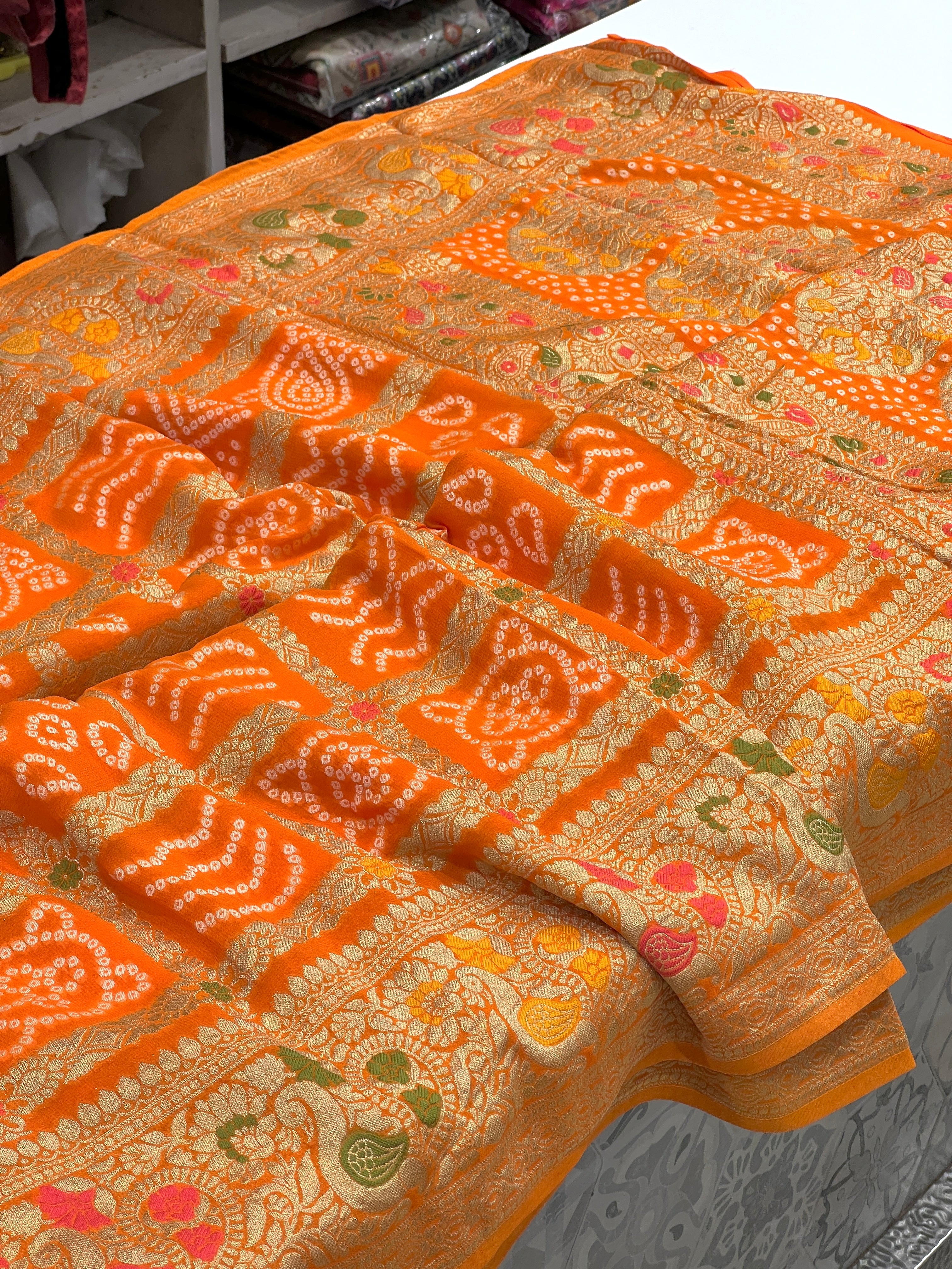Orange Georgette Gharchola Saree