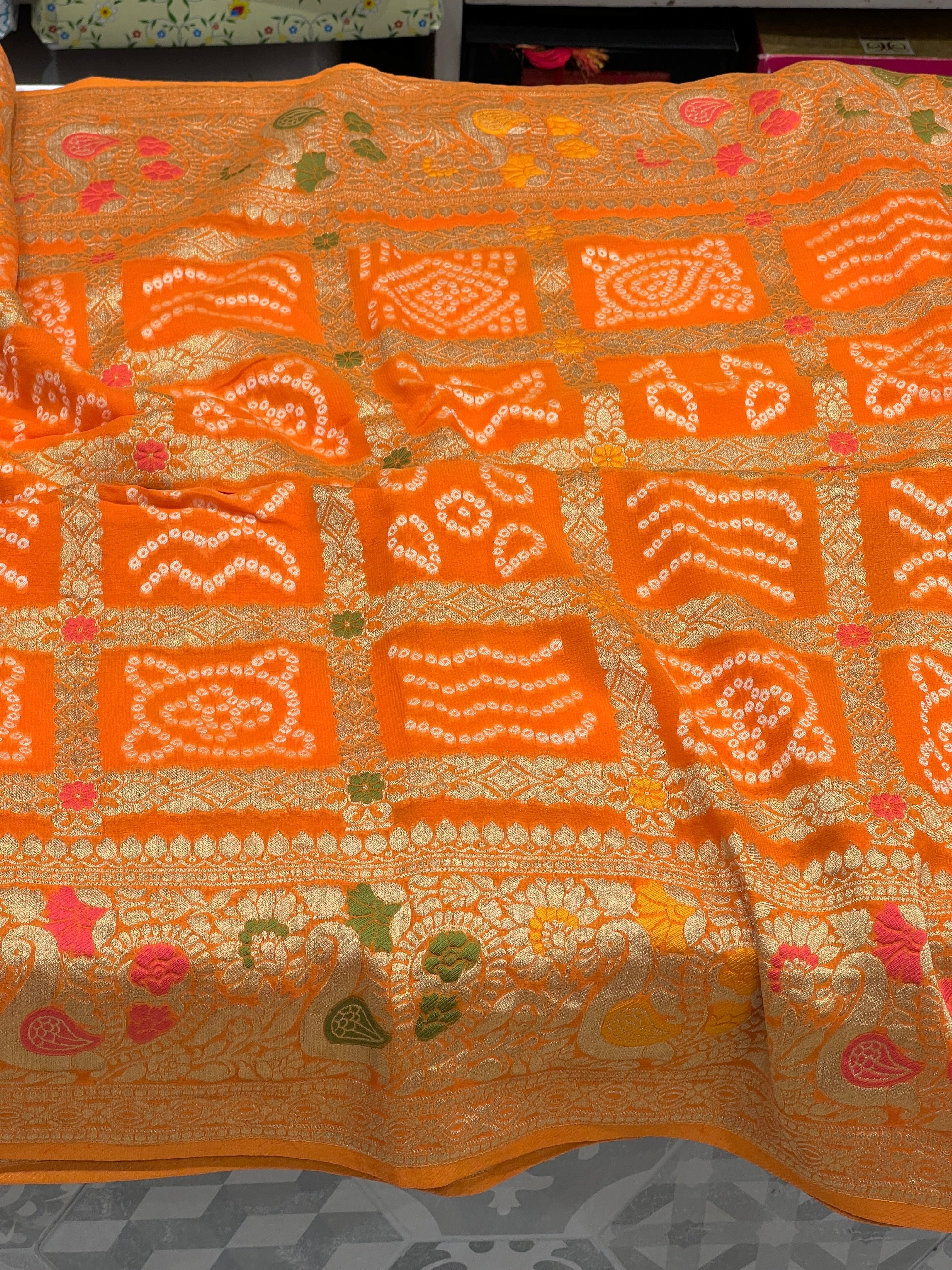 Orange Georgette Gharchola Saree