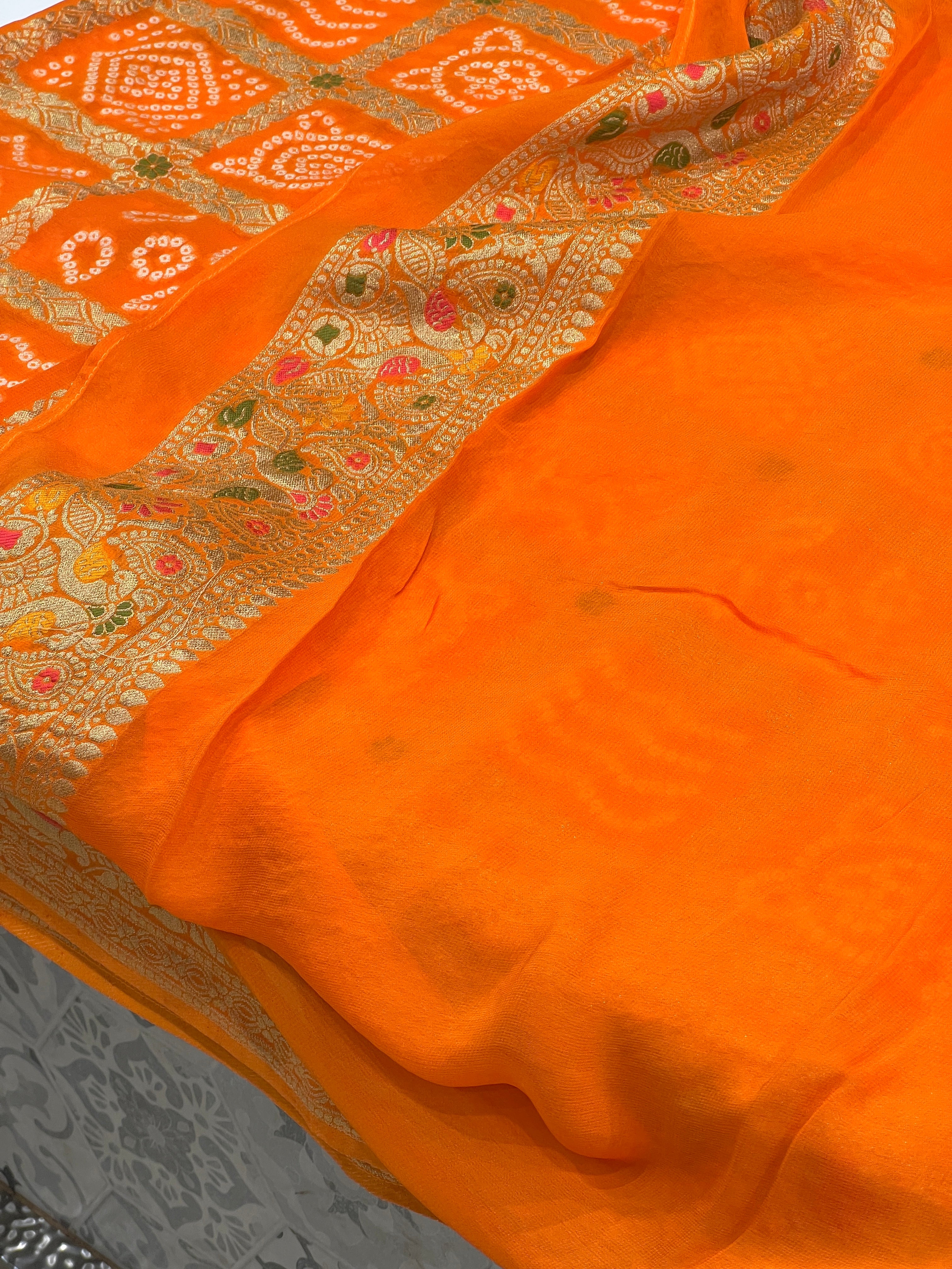 Orange Georgette Gharchola Saree