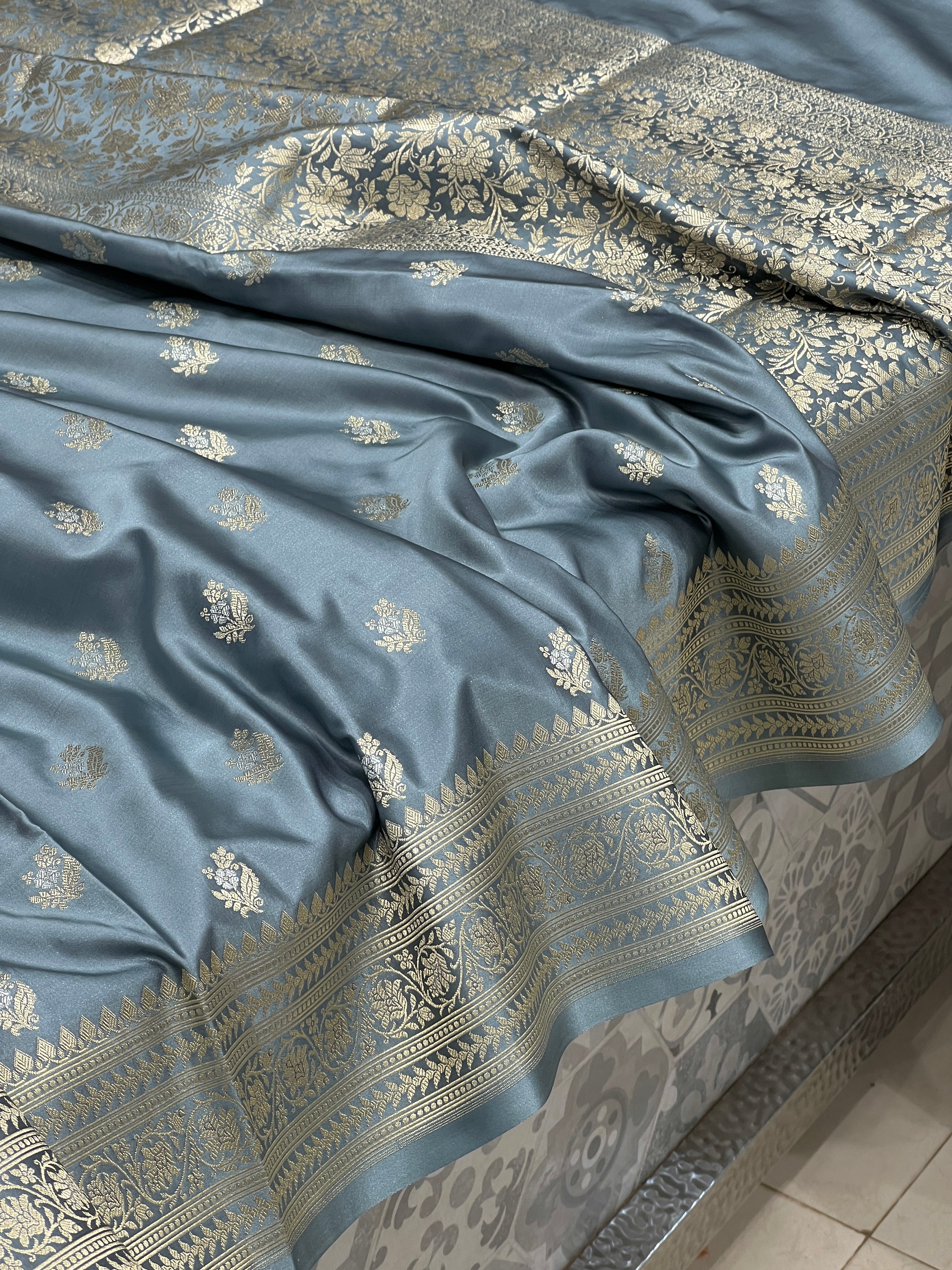 Grey Banarasi Silk Butti Saree