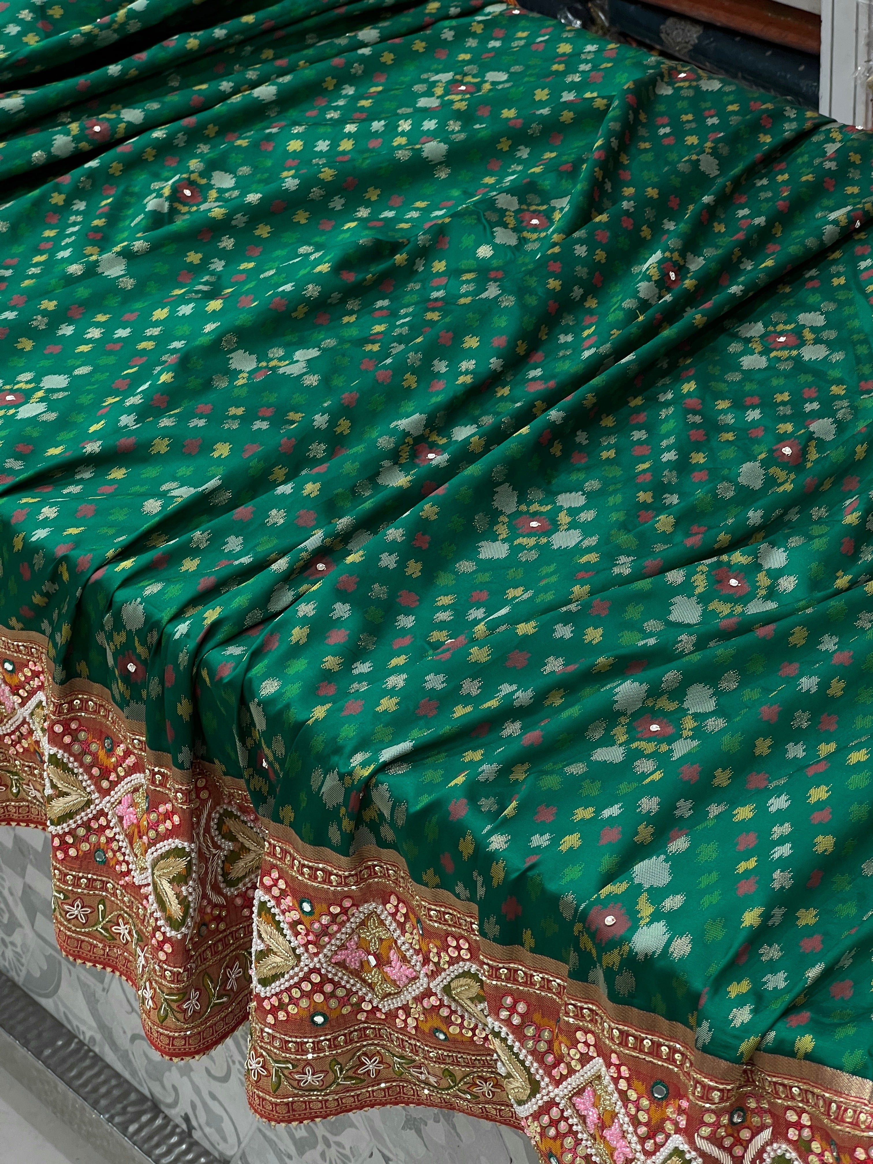 Green Patola Hand Embroidery Saree