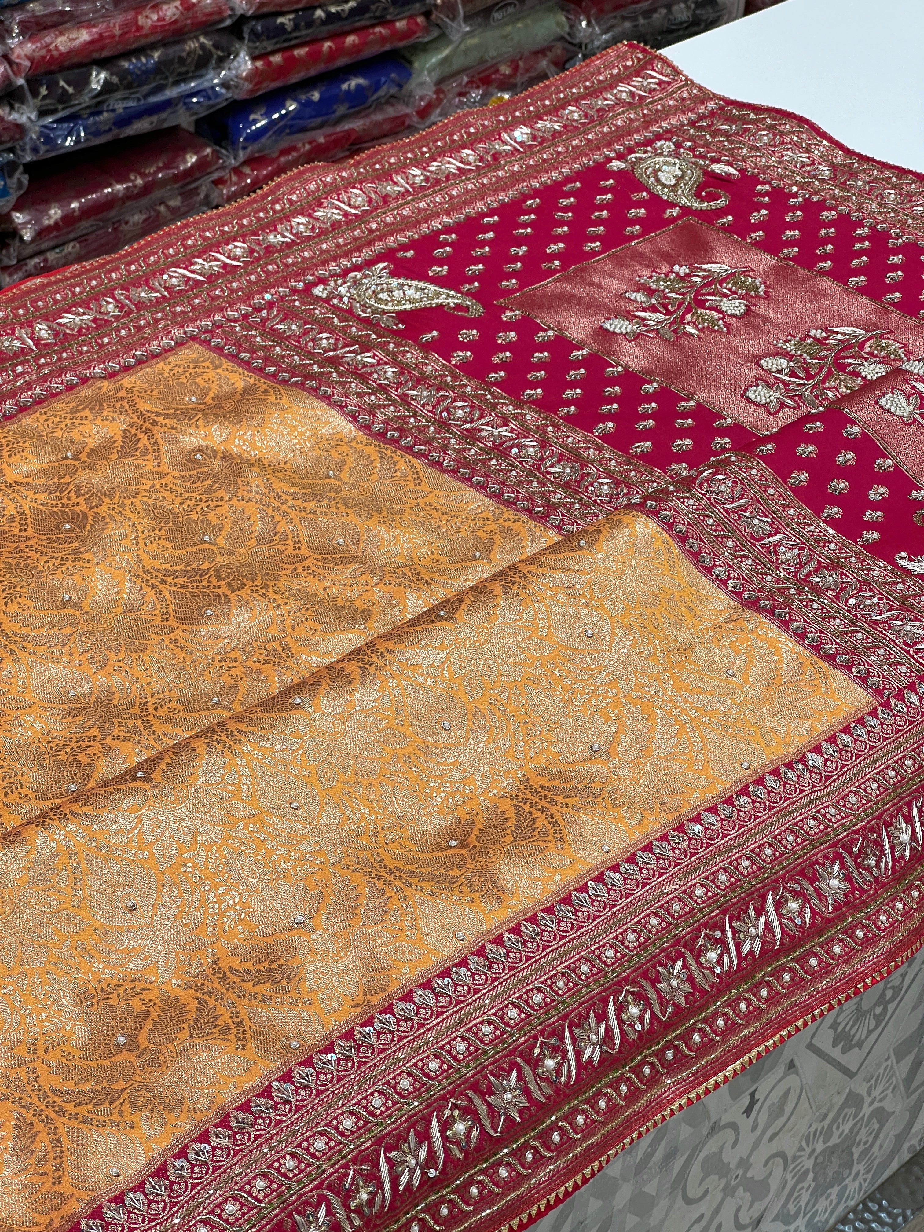 Orange Banarasi Jhanvi Kapoor Inspired Embroidery Saree