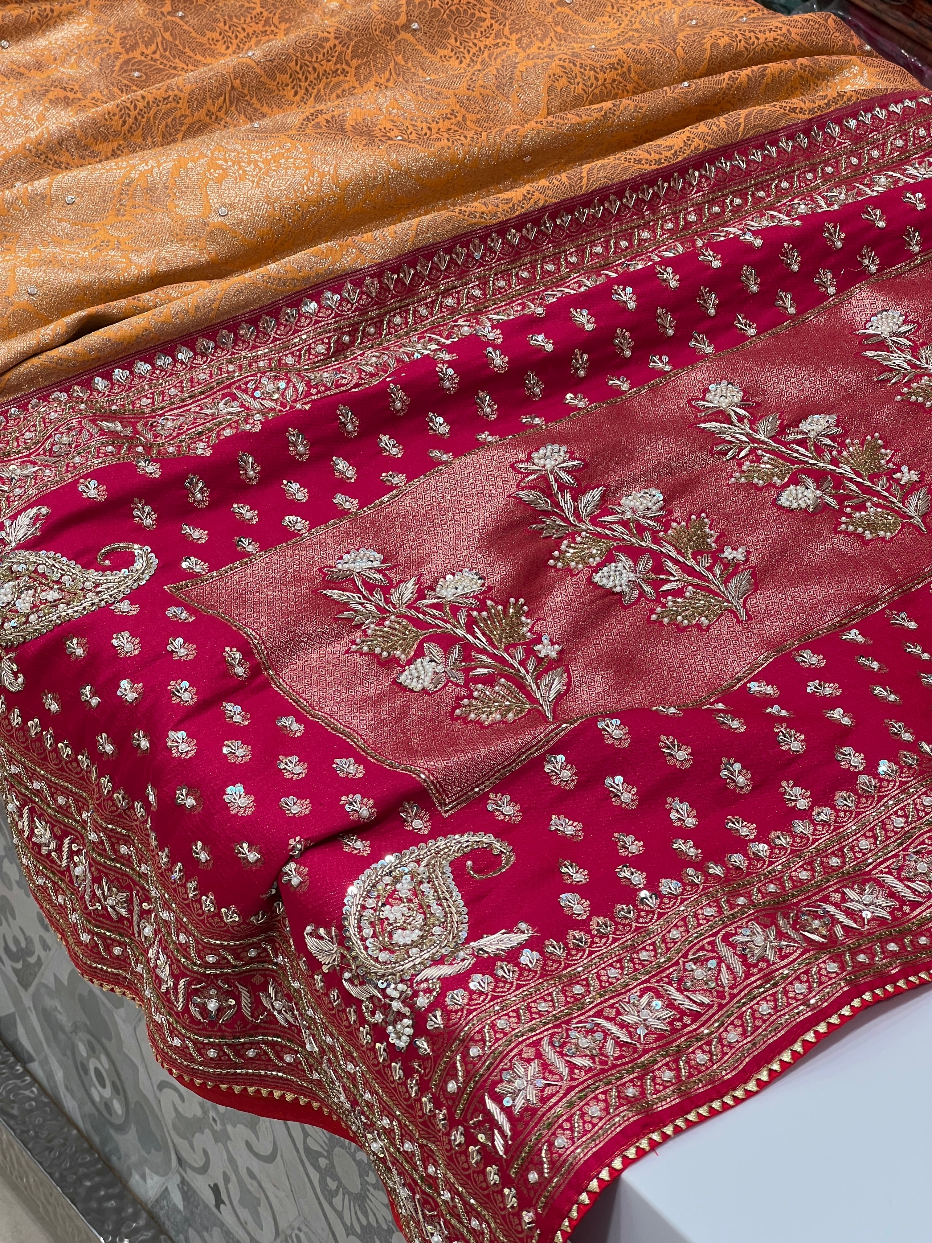 Orange Banarasi Jhanvi Kapoor Inspired Embroidery Saree