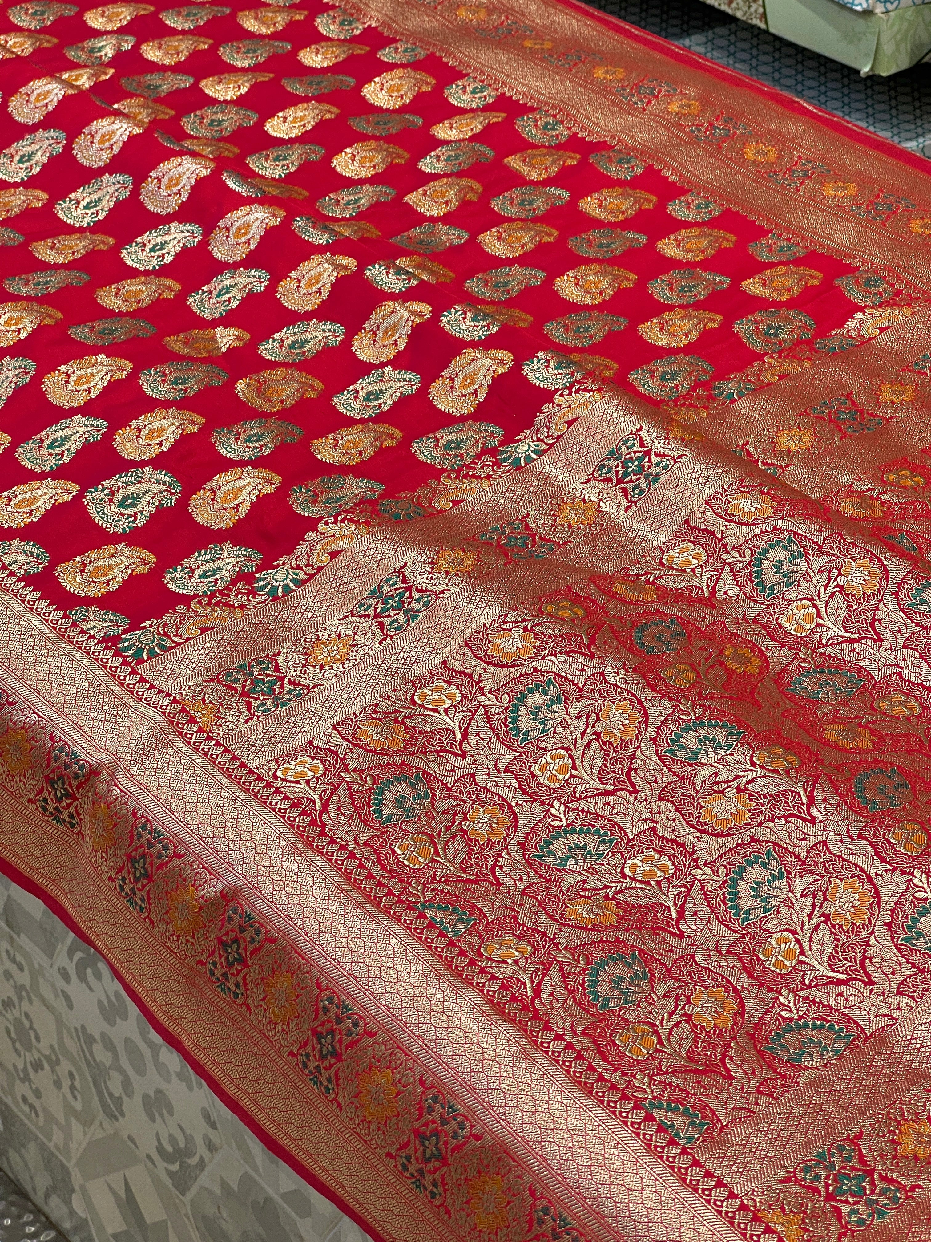 Red Banarasi Silk Meena Butta Saree