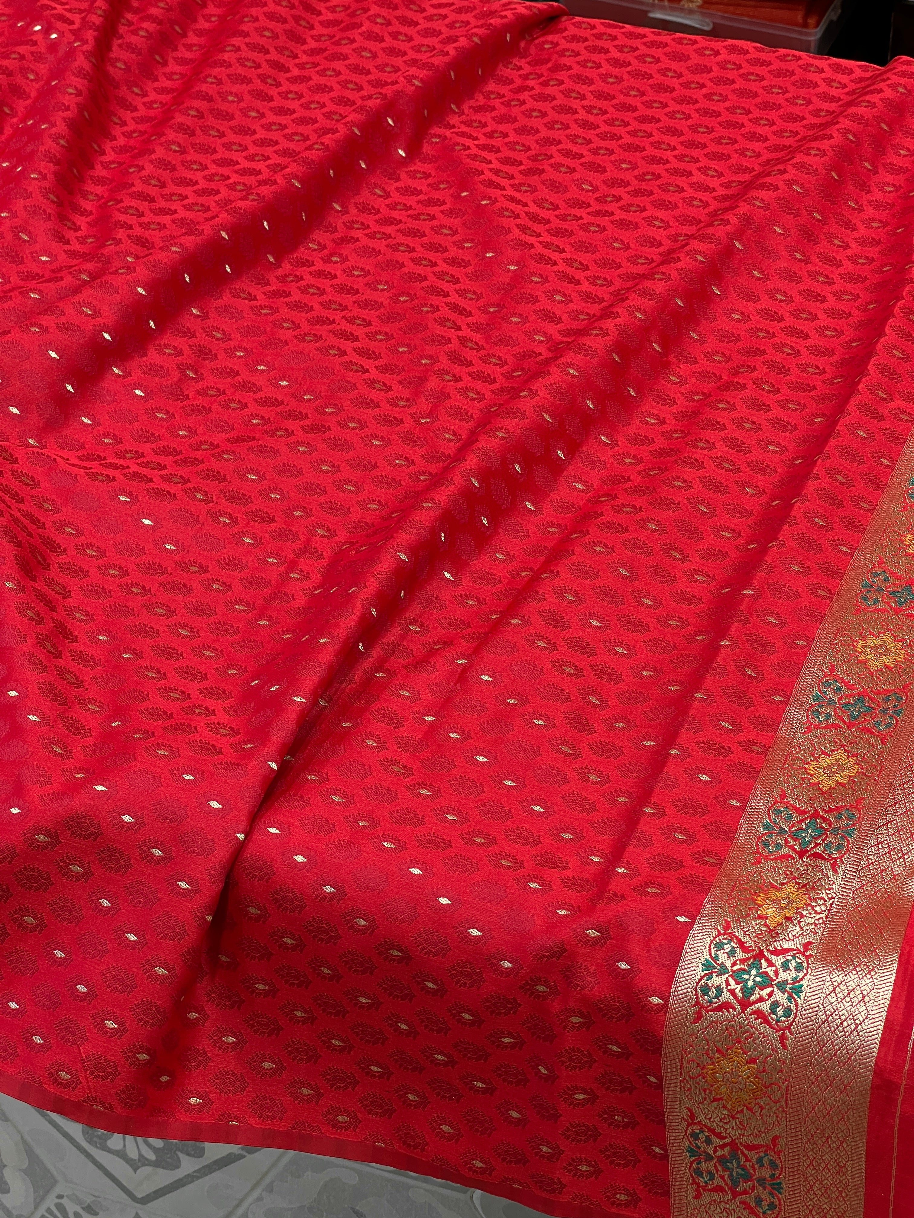 Red Banarasi Silk Meena Butta Saree