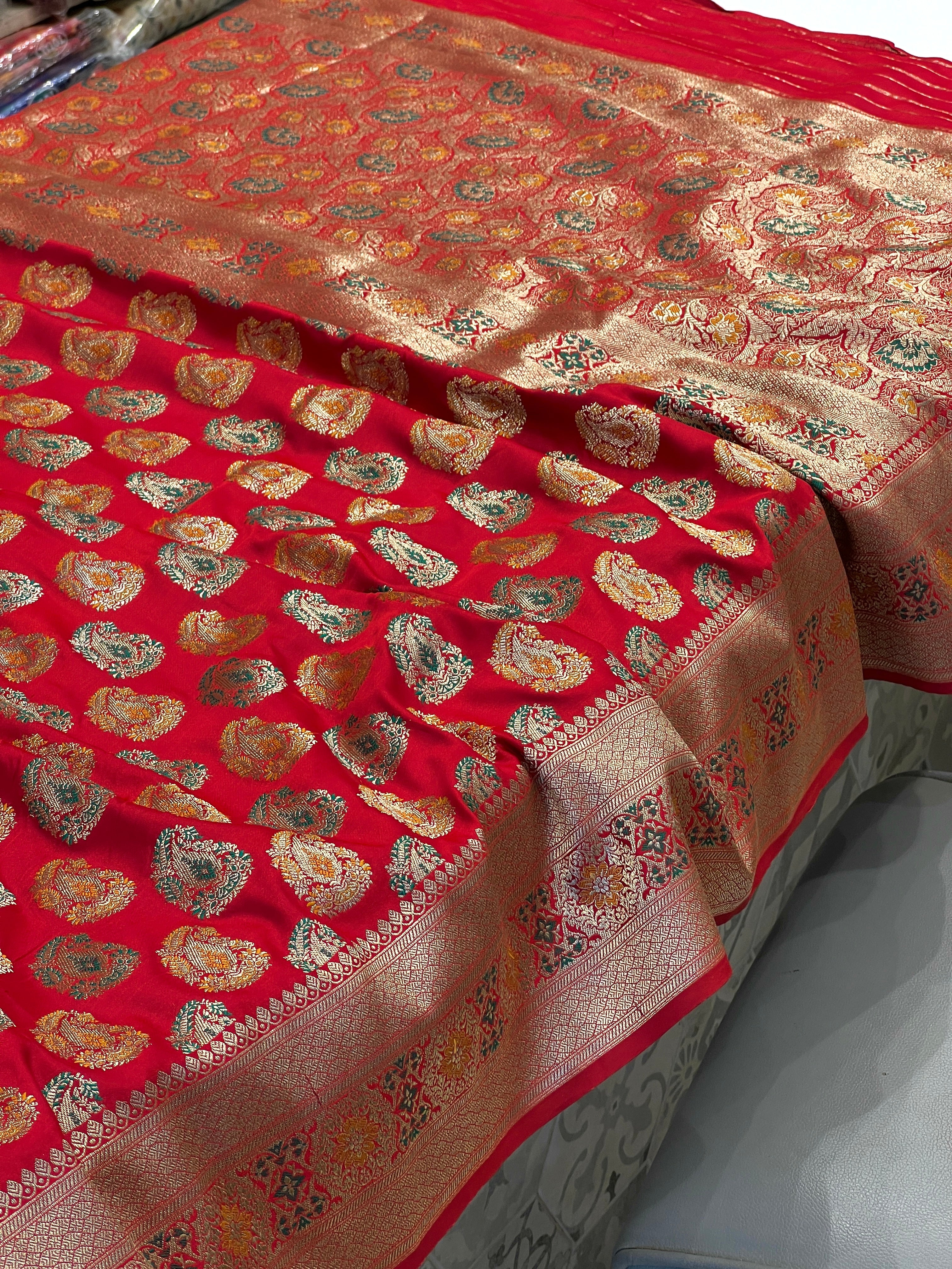 Red Banarasi Silk Meena Butta Saree
