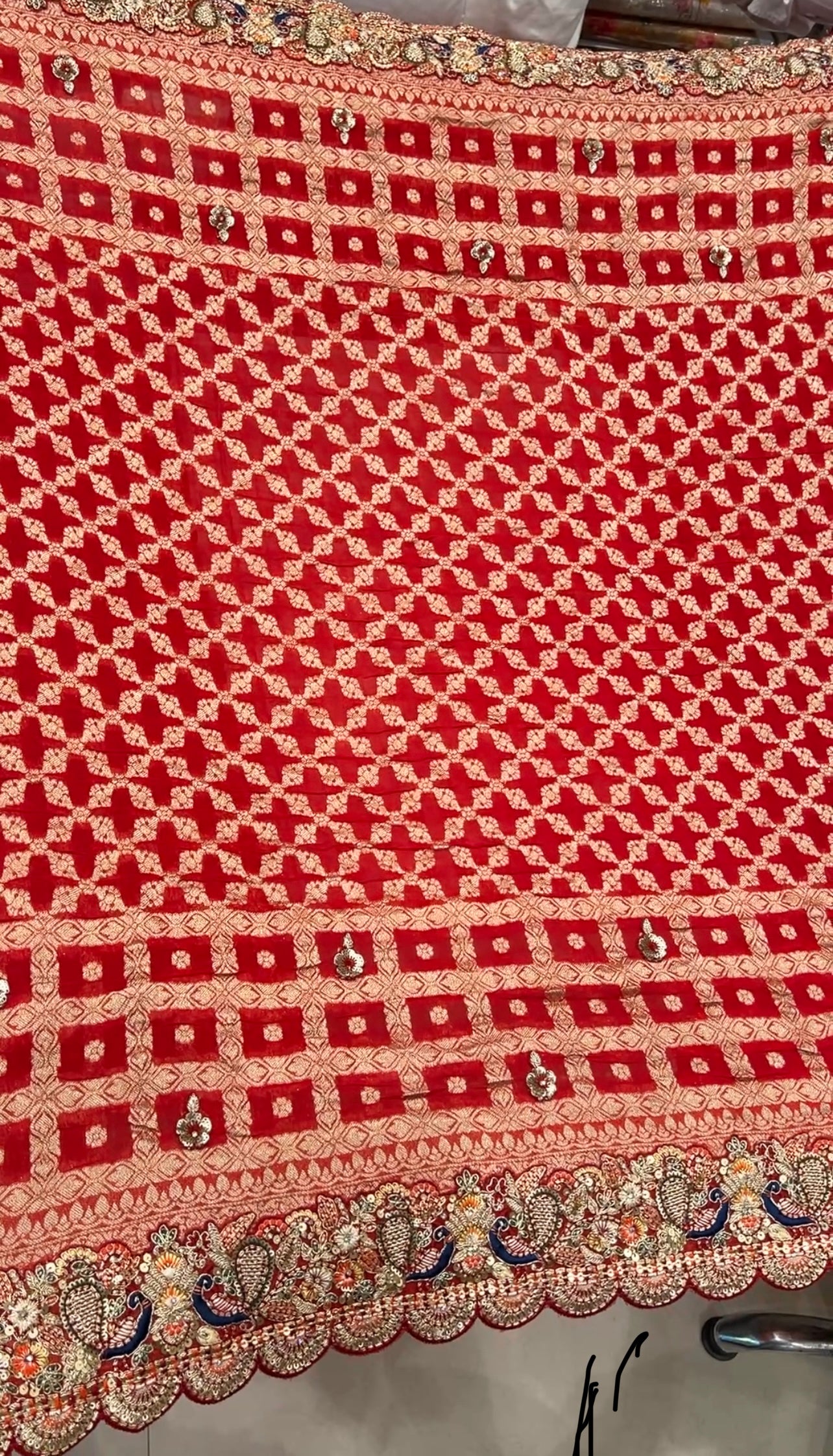 Red Gharchola Peacock Embroidered Border Saree