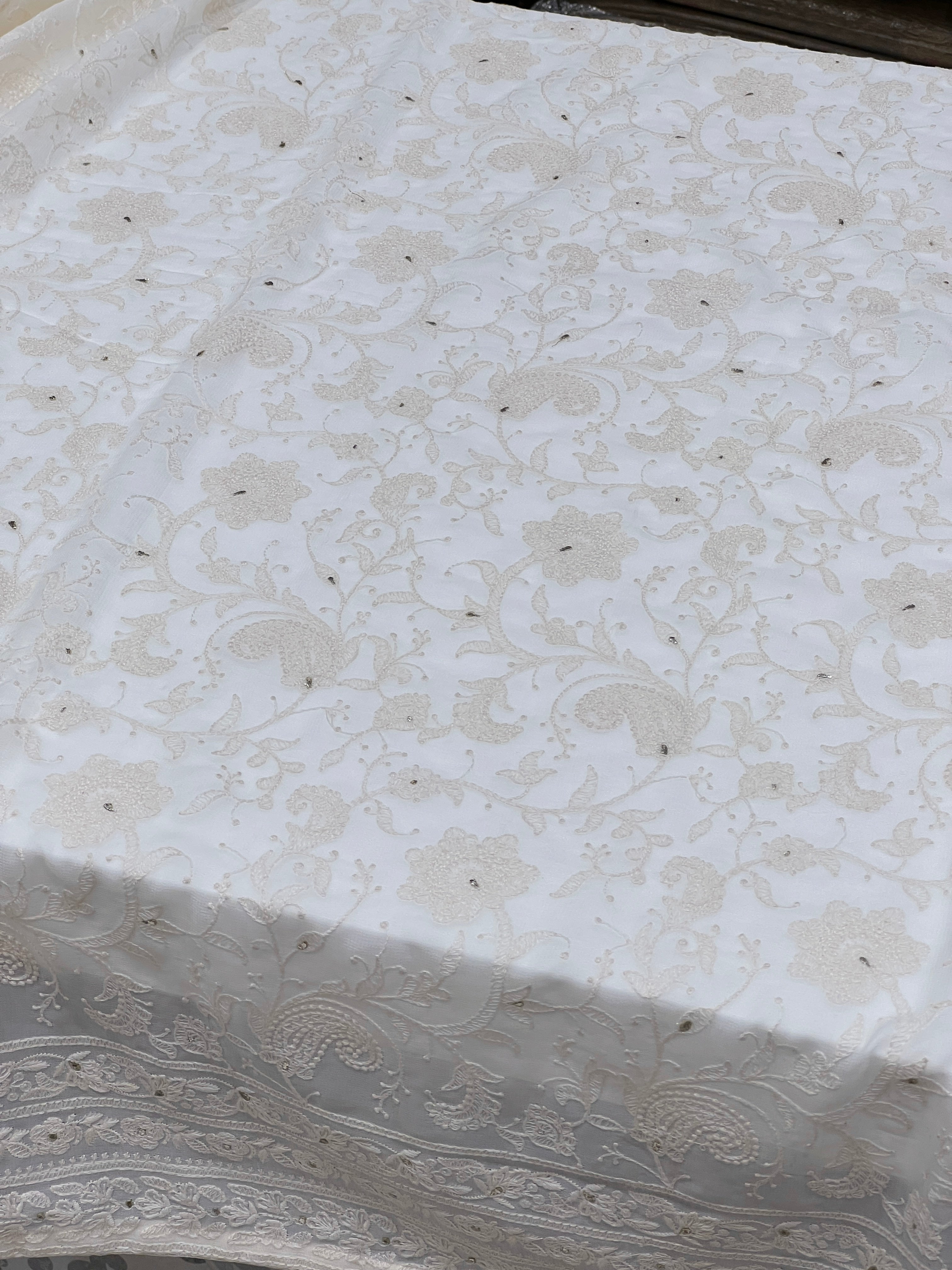 White Chikankari Jaal Badla Work Saree
